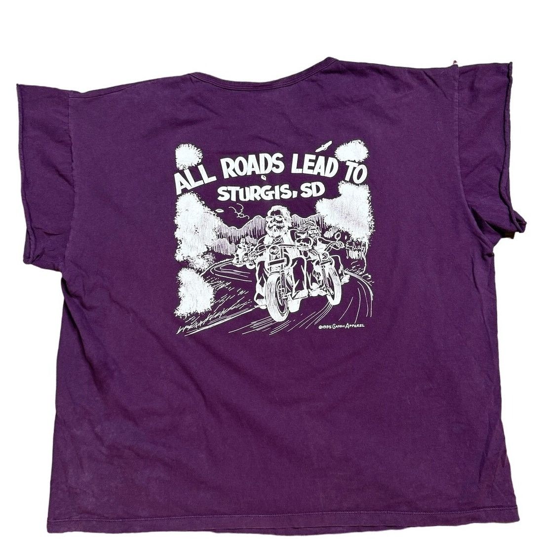 Vintage Vintage 1997 Sturgis Bike Week Purple T-Shirt Cropped Sleeve Size 3XL / US 20-22 - 2 Thumbnail