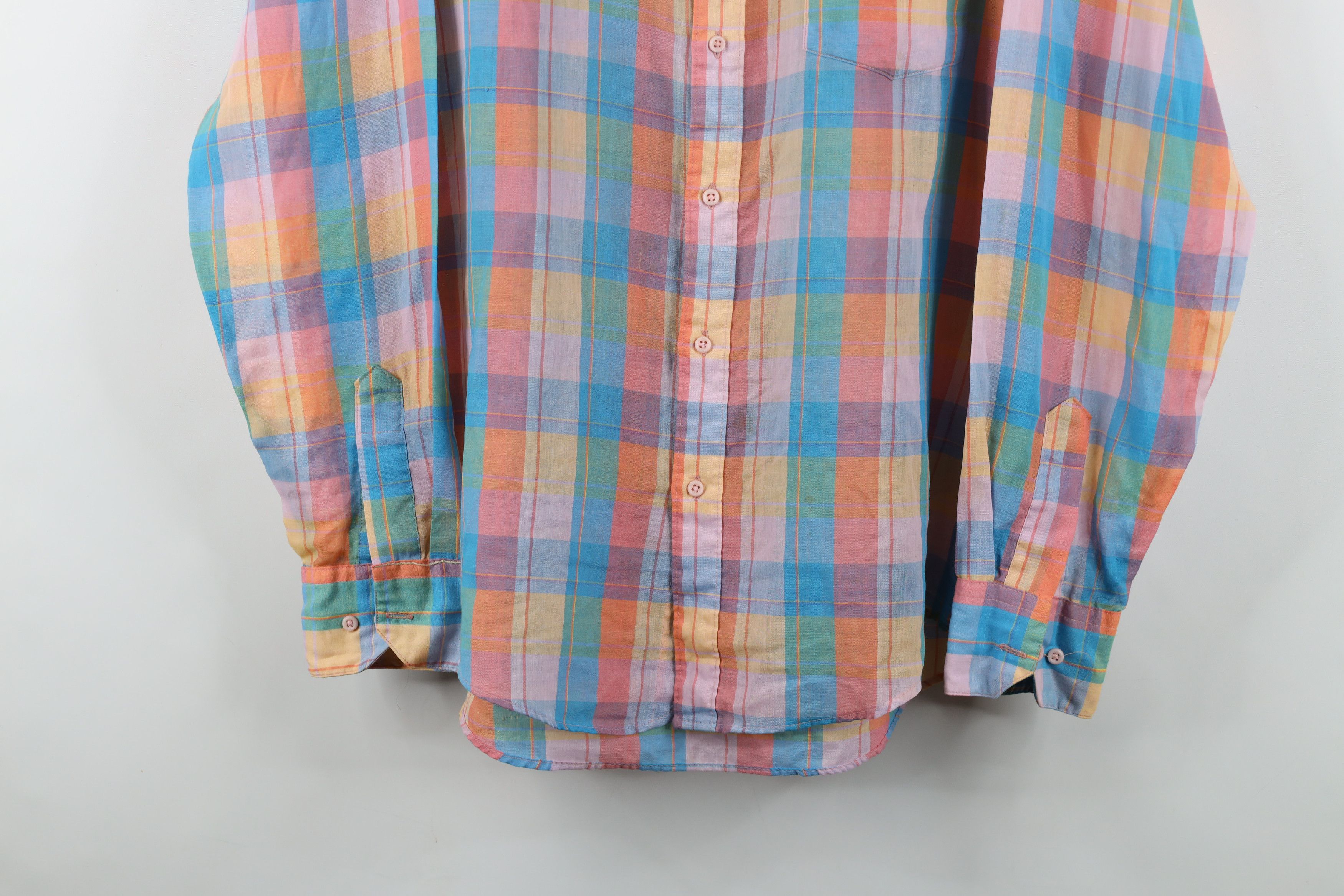 Vintage Vintage 70s Streetwear Rainbow Madras Plaid Button Shirt USA Size US L / EU 52-54 / 3 - 3 Thumbnail