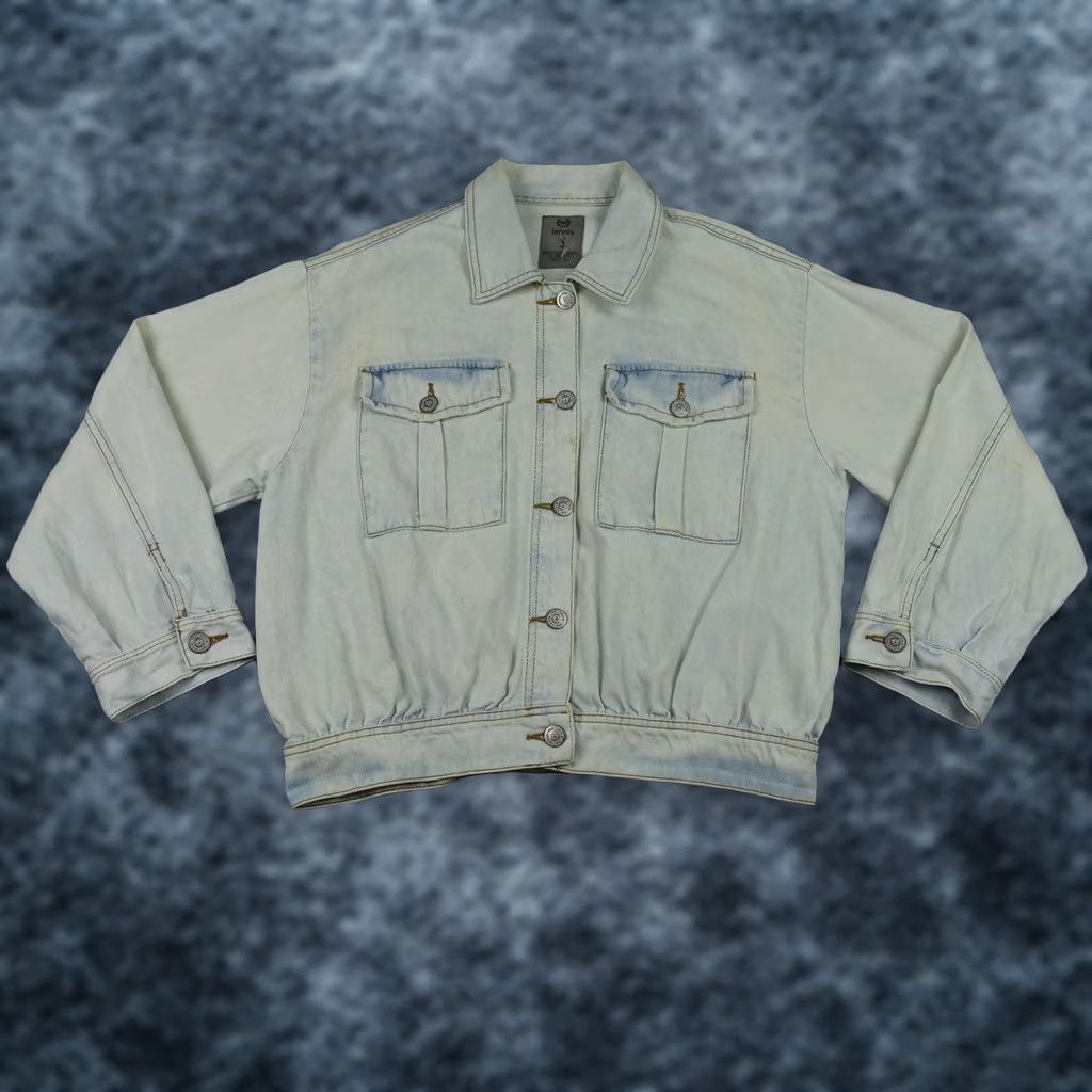 Denime Tennis Jacket Womens Small Blue Denim Button Front Cropped Trucker VTG 90s Size S / US 4 / IT 40 - 1 Thumbnail