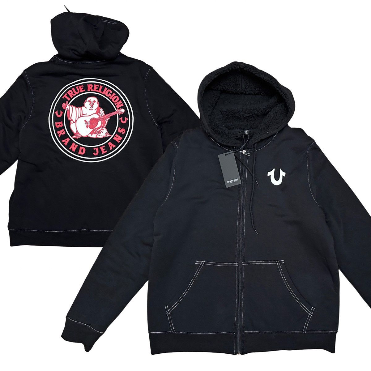 True Religion True Religion Men’s Logo Seal Sherpa Lined Zip Hoodie Black Size US L / EU 52-54 / 3 - 1 Thumbnail