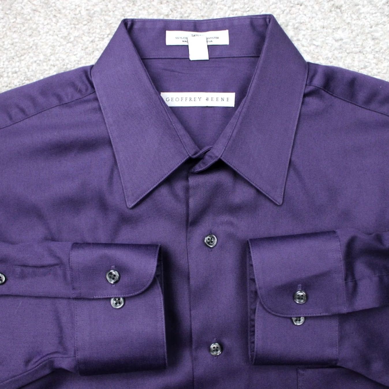 Geoffrey Beene Geoffrey Beene Shirt Mens Large Purple 16, 32/33 Long Sleeve Dress Shirt Cotton Blend Button Cuff Barrel Casual Business Vintage No Size US L / EU 52-54 / 3 - 2 Thumbnail