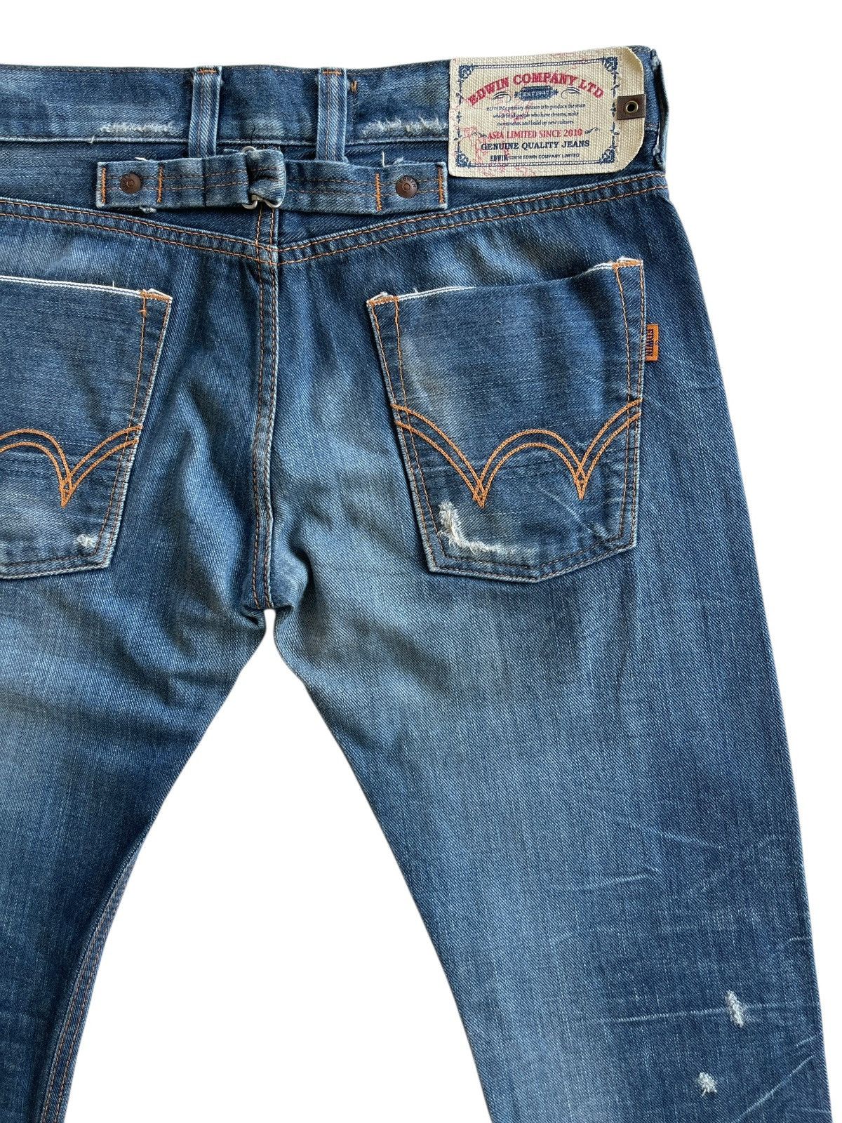 Japanese Brand Edwin Limited Blue Selvedge Buckleback Distressed Denim Size US 31 - 10 Thumbnail