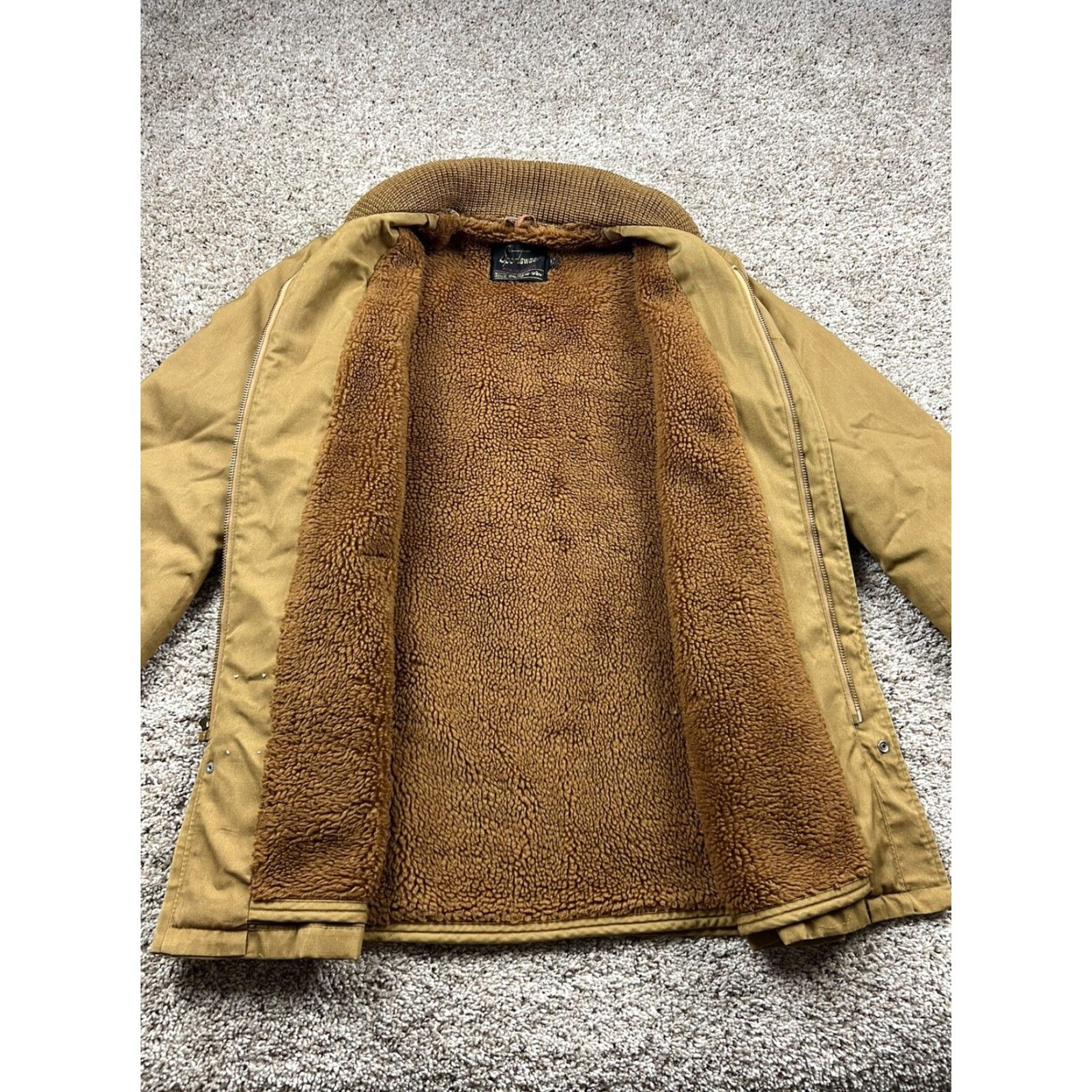 Sears VINTAGE Sears Jacket 40R Mens Brown Sherpa Lined Pockets Full Zip Front Snap 1970s Size US XXS / EU 40 - 5 Thumbnail