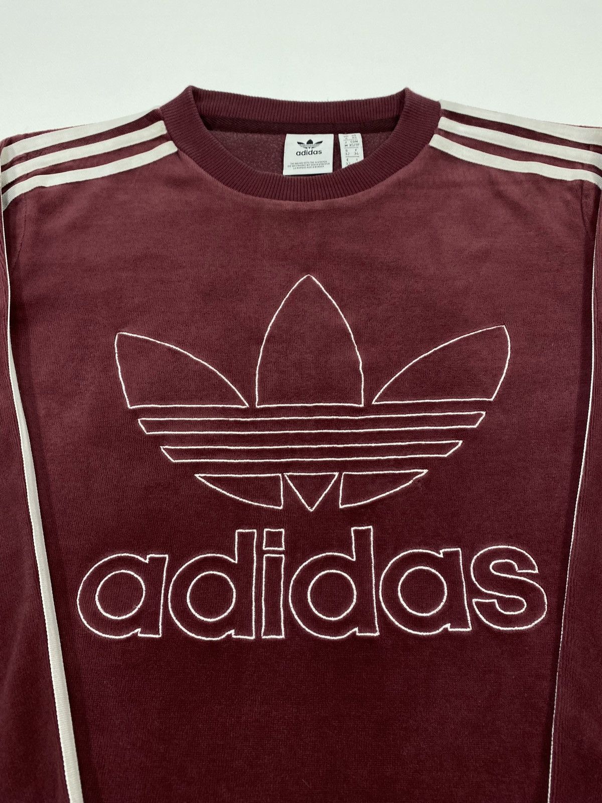 Adidas 🔥LASTDROP🔥 Adidas Velour Trefoil Bordeaux Stripes Sweatshirt Size XS / US 0-2 / IT 36-38 - 4 Thumbnail