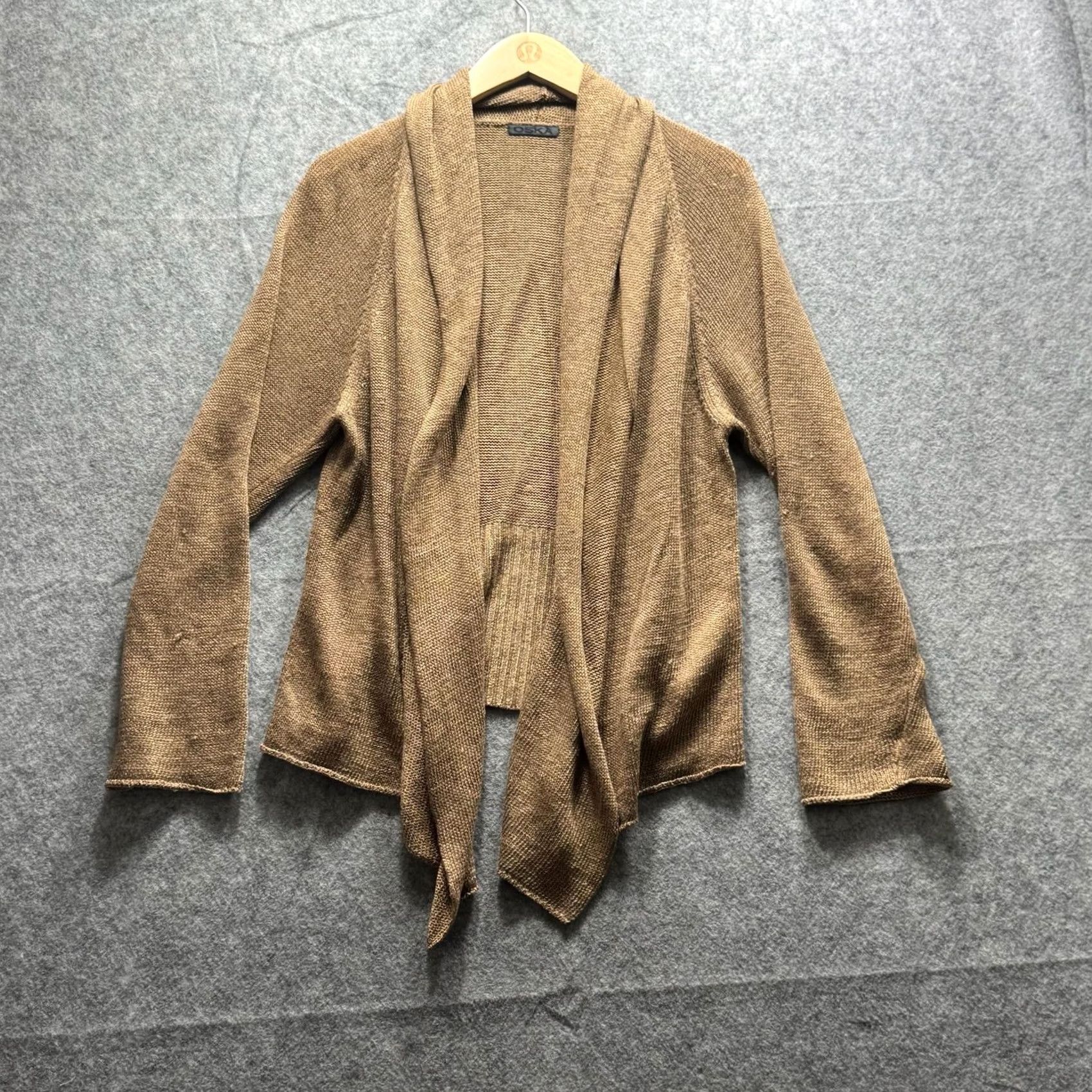 Vintage OSKA Sweater Cardigan 4 Brown Open Knit Drape Front Shawl Collar Layering Womens Size S / US 4 / IT 40 - 2 Thumbnail