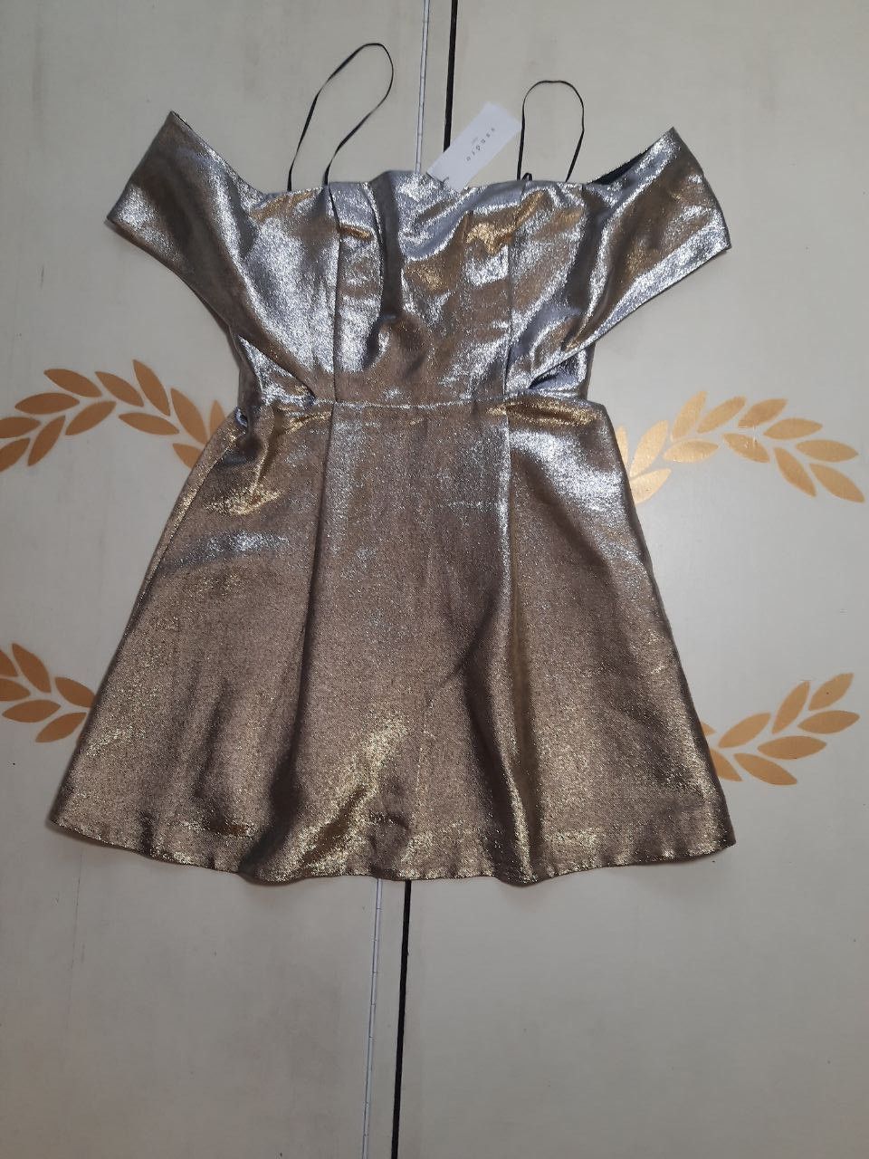 Designer  Luxury  Sandro Sandro Dress Size S NWT Gold Metallic Open  Shoulders