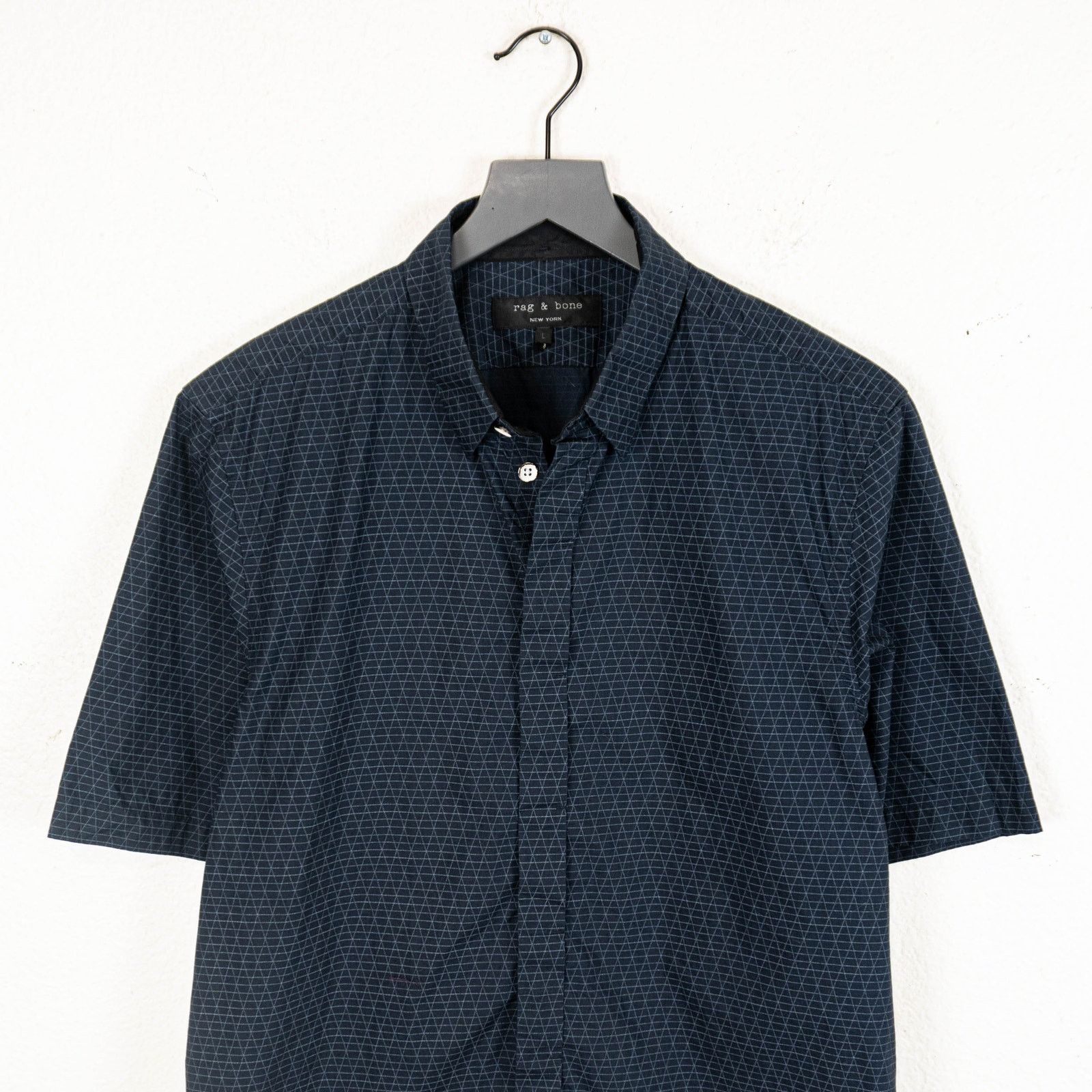 Rag & Bone Rag & Bone NY Short Sleeve Button up Shirt Navy Geo Print L Size US L / EU 52-54 / 3 - 2 Thumbnail
