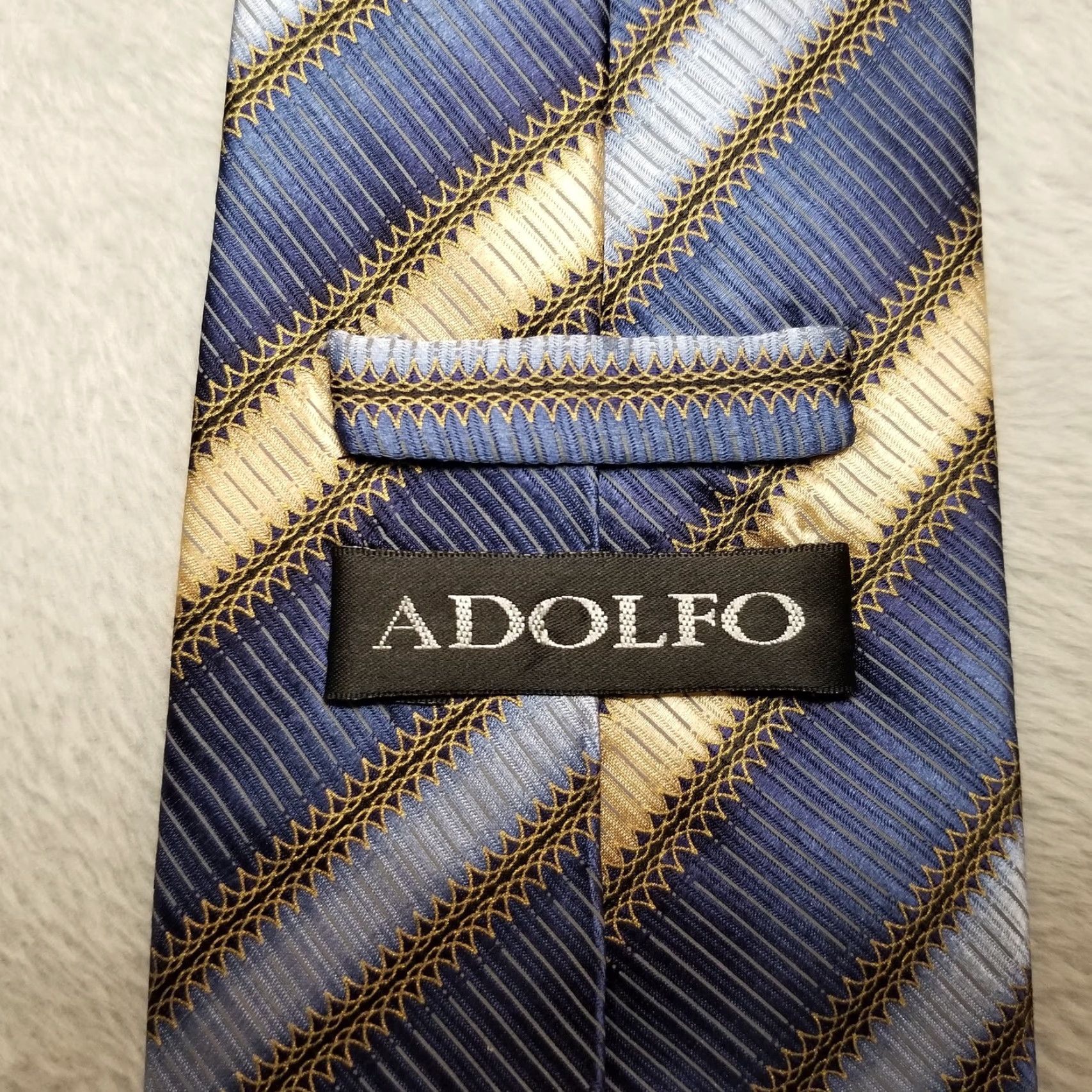 Vintage Adolfo Tie Mens Blue Striped 100% Silk Classic 60" Tie Mens One Size Blue Striped Silk Classic Adolfo Tie Mens Size ONE SIZE - 4 Thumbnail