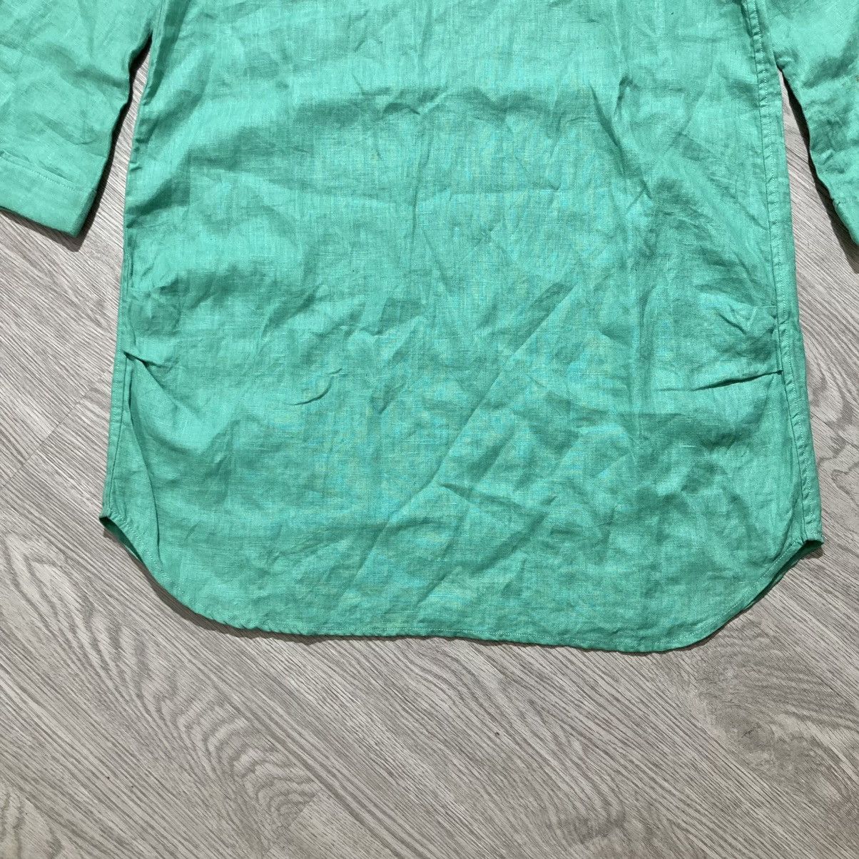 Japanese Brand 2000s Beams Heart Collar Overhead Linen Shirt Green Designer Size M / US 6-8 / IT 42-44 - 7 Thumbnail