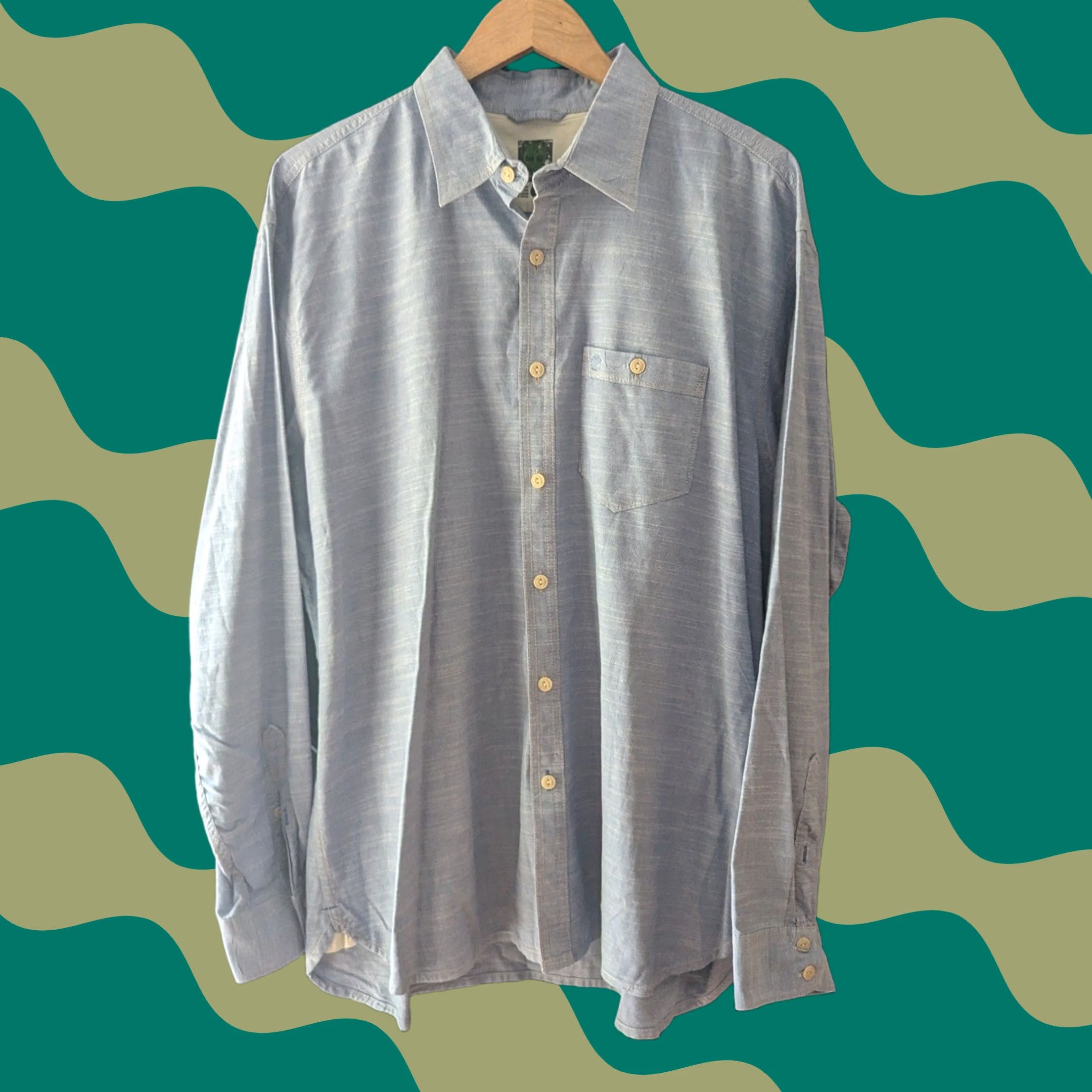 Timberland Timberland Shirt Chambray Long Sleeve Button Down with Chest Pocket Embroidered Logo Men's XL Regular Blue 100% Cotton Size US XL / EU 56 / 4 - 1 Thumbnail