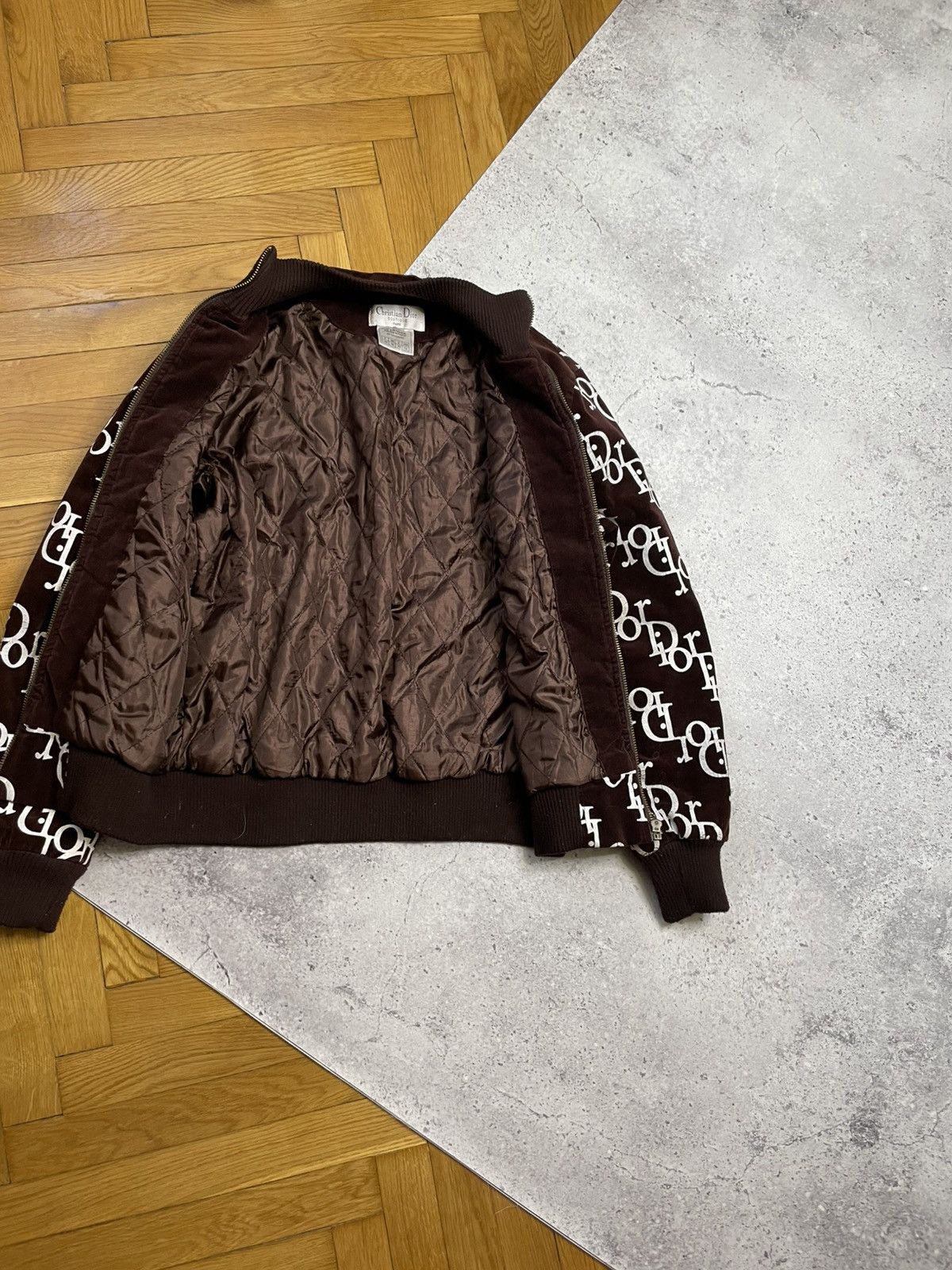 Designer × Vintage VTG Dior Bootleg Monogram Velvet Zip Jacket Brown Size S / US 4 / IT 40 - 6 Thumbnail