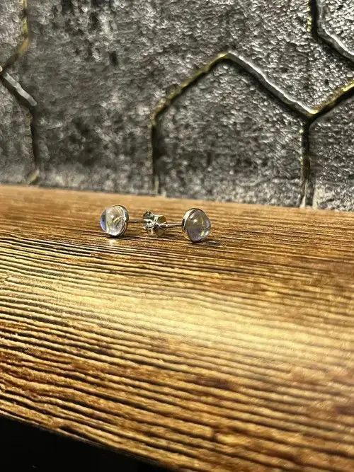 Jewelry × Sterling Silver 5MM Round Exquisite Moonstone Earring Size ONE SIZE - 3 Thumbnail