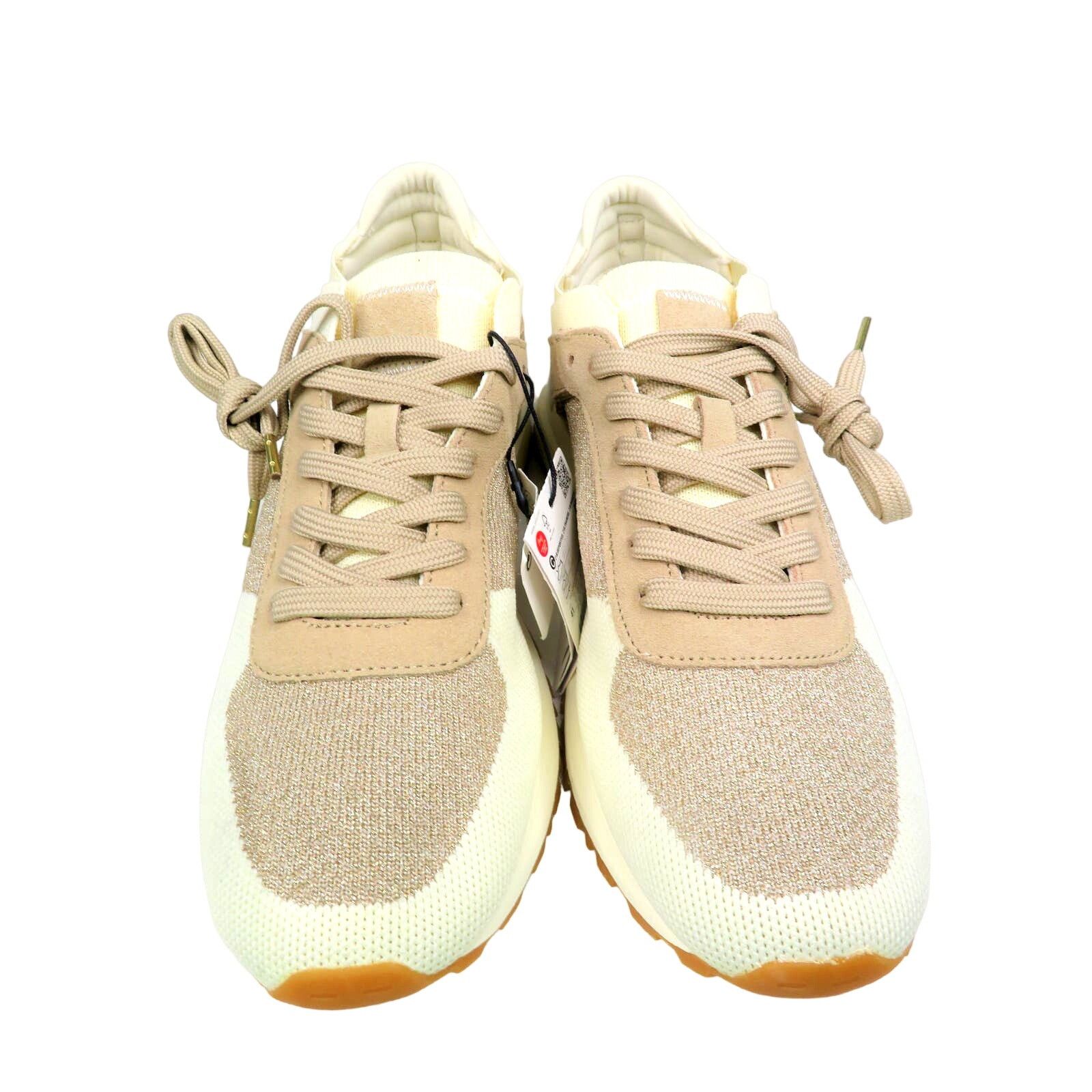 Zara ZARA Cream Sparkly Stretchable Fabric Lace Up Sneakers Size US 10 / IT 40 - 3 Thumbnail
