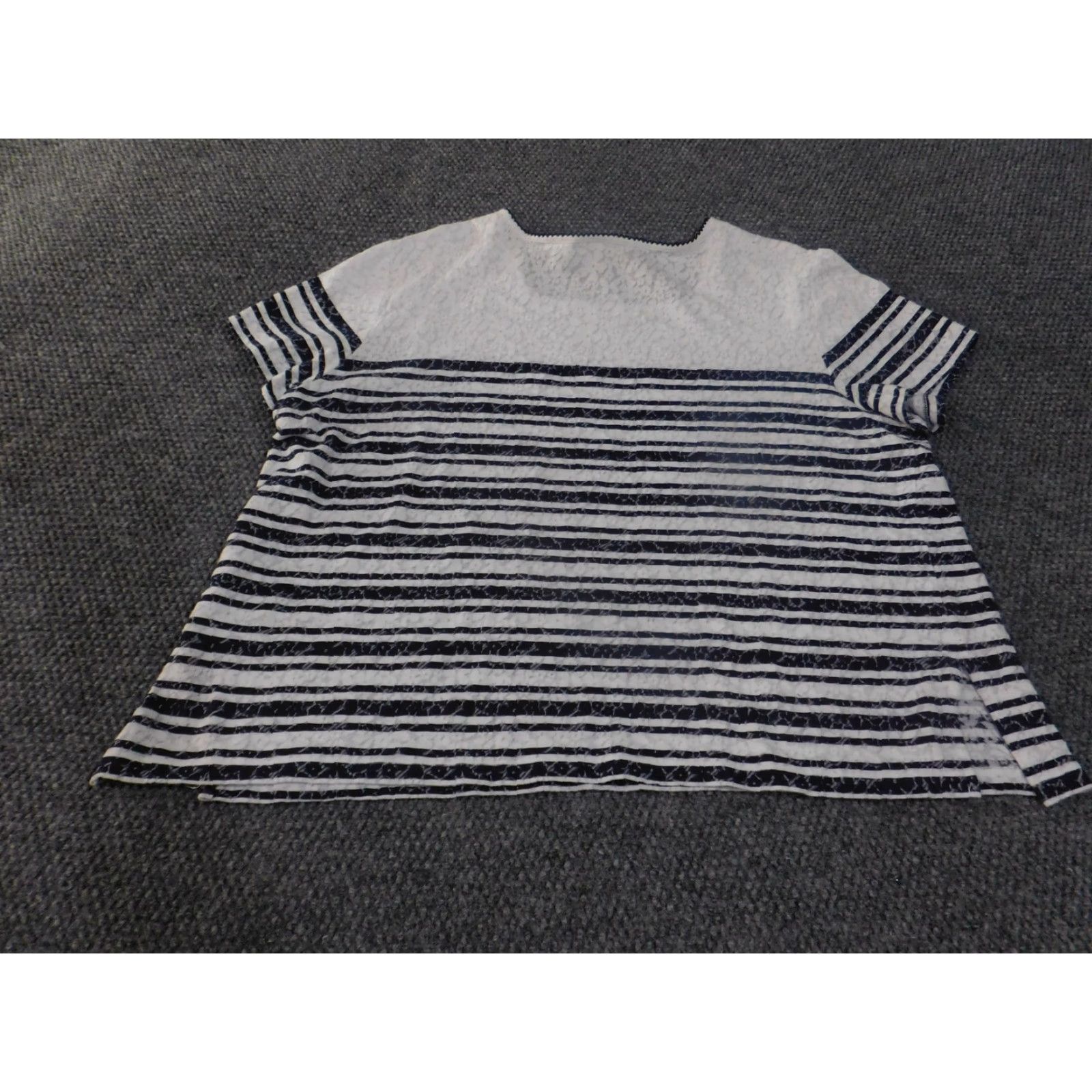 Vintage Alfred Dunner Shirt Womens 2XL Striped Lace Floral Short Sleeve Top Plus Size Blue Navy Size XXL / US 16-18 / IT 52-54 - 6 Thumbnail