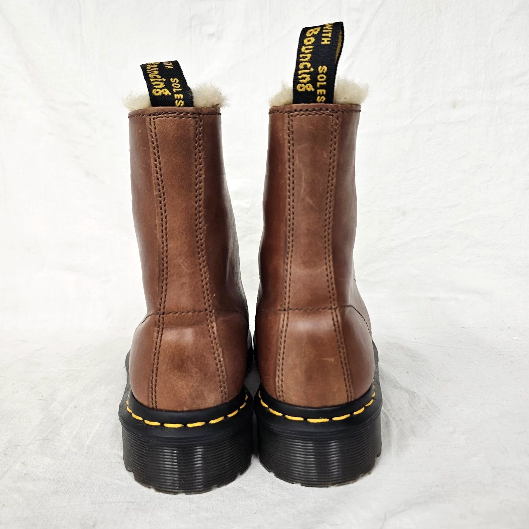 Dr. Martens VINTAGE Dr. Martens 1460 Serena Boots Women US 7 Leather Lace Up Faux Fur Lined Cognac - Bohemian Punk Winter" Size US 5 / IT 35 - 5 Thumbnail