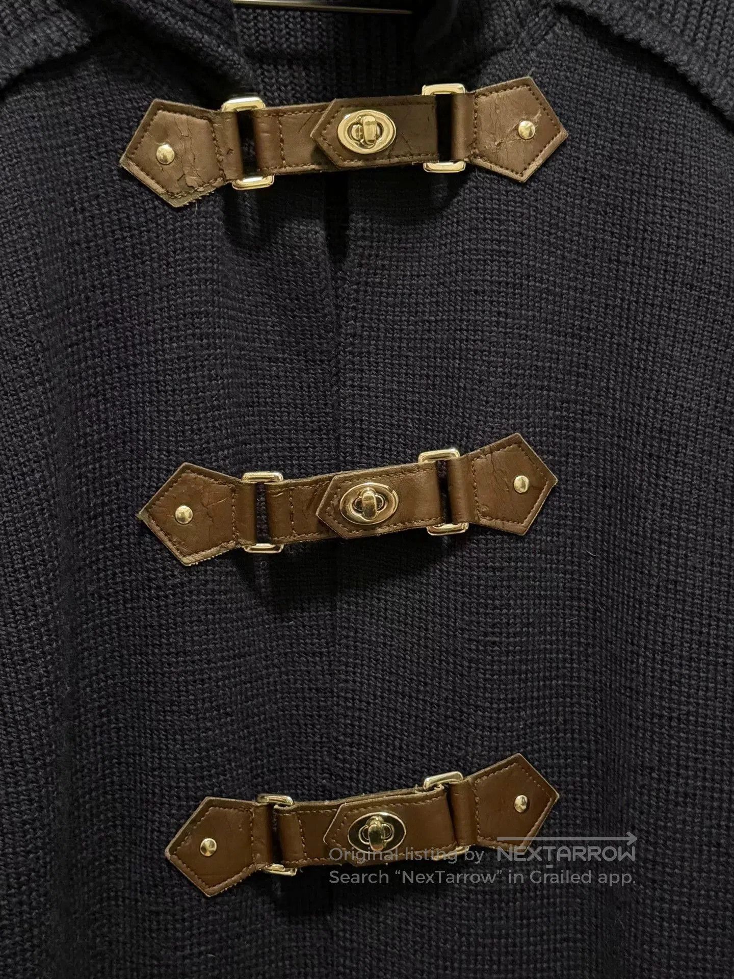 Sportmax SPORTMAX Navy Leather Button Knit Cardigan. Size M / US 6-8 / IT 42-44 - 9 Thumbnail