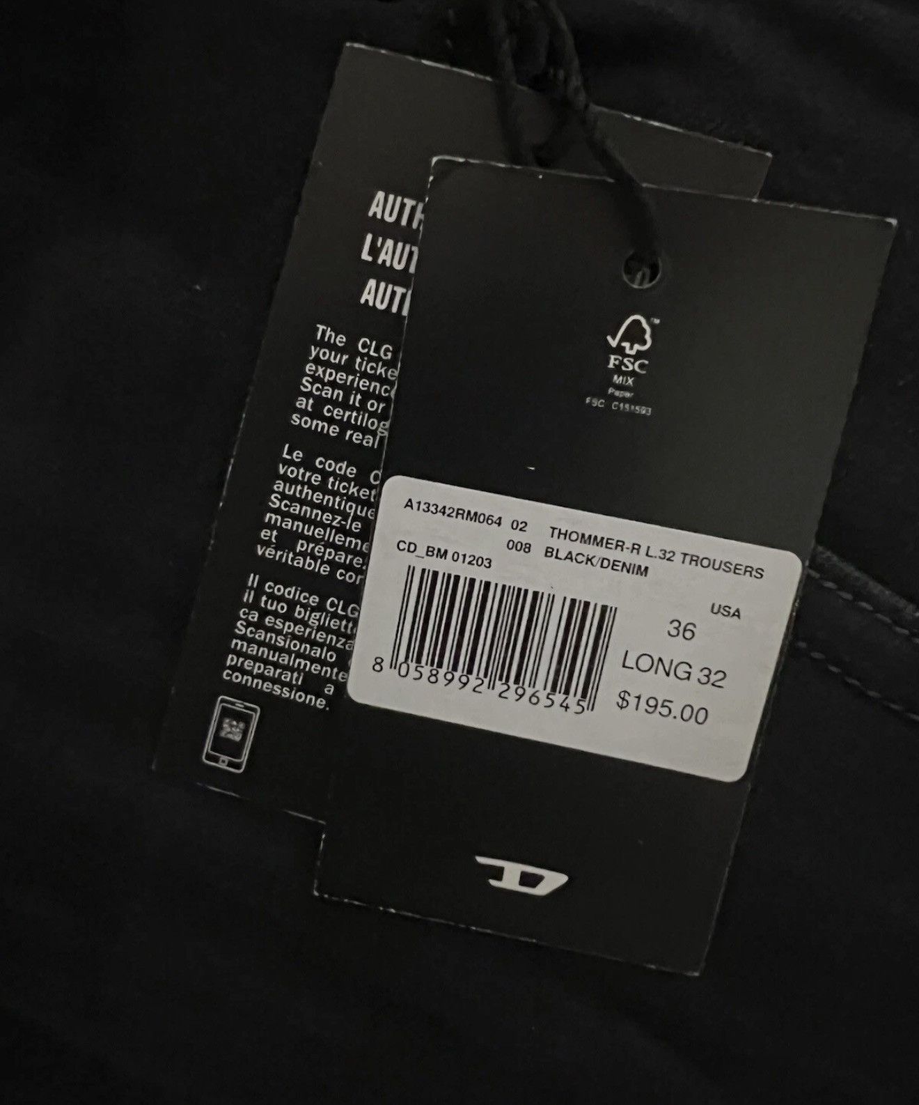 Diesel Diesel Mens Thommer Slim Fit Jeans RM064 Black Size 36/32 Size US 36 / EU 52 - 7 Thumbnail