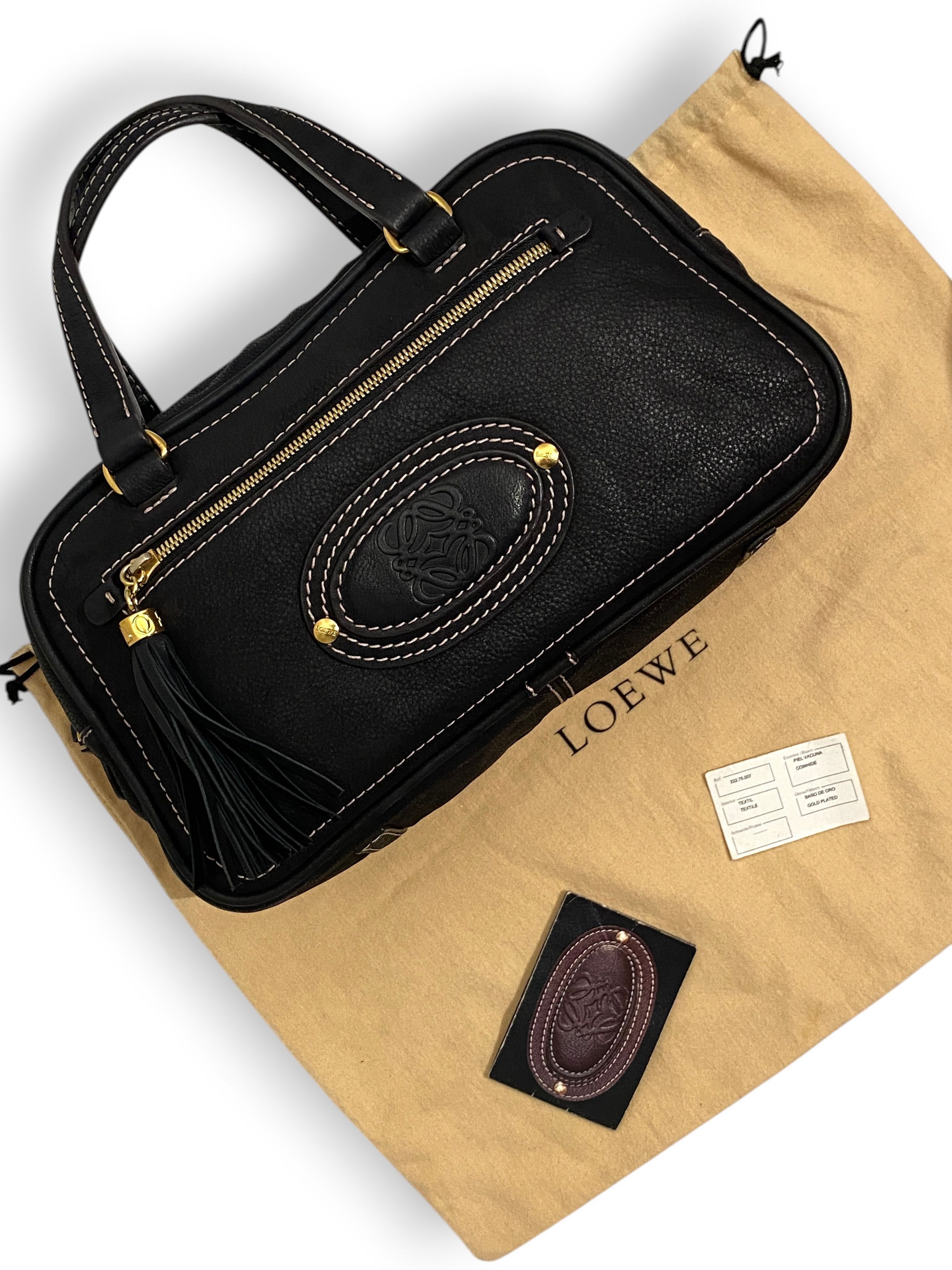 Loewe Loewe Anagram Logo Black Leather Black Bowling Tote Hand Bag Size ONE SIZE - 2 Thumbnail