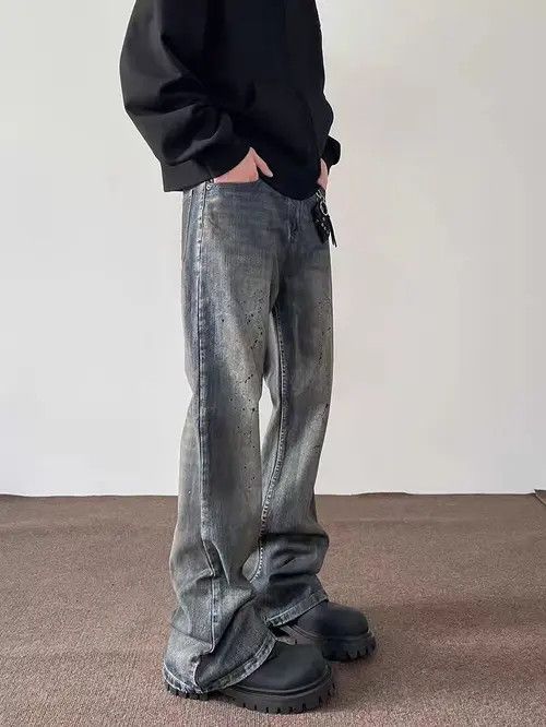 Jean High street distressed ink-splashed baggy flared jeans Size US 32 / EU 48 - 3 Thumbnail