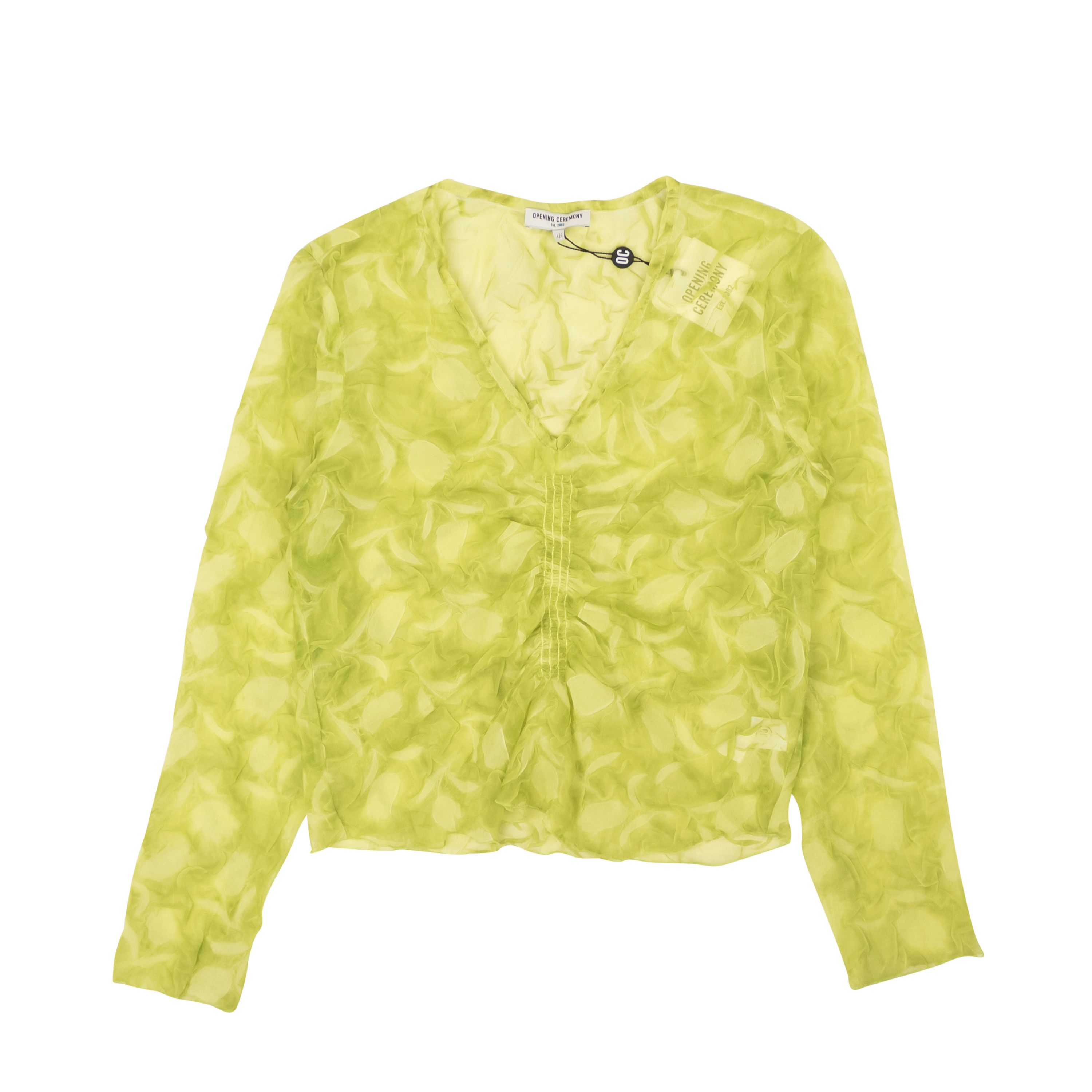 image of Opening Ceremony Pale Acid Yellow Crinkle Long Sleeve Top Size S, Women's