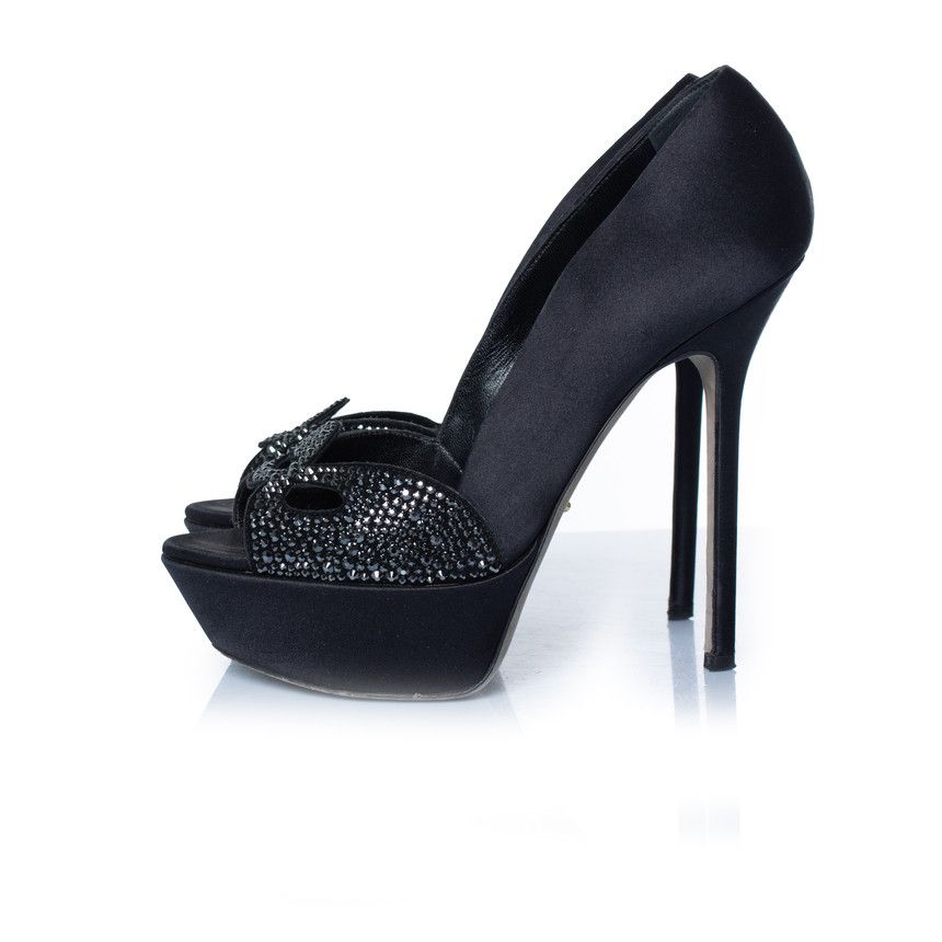 Sergio Rossi Sergio Rossi, black satin pumps with strass Size US 6.5 / IT 36.5 - 2 Thumbnail