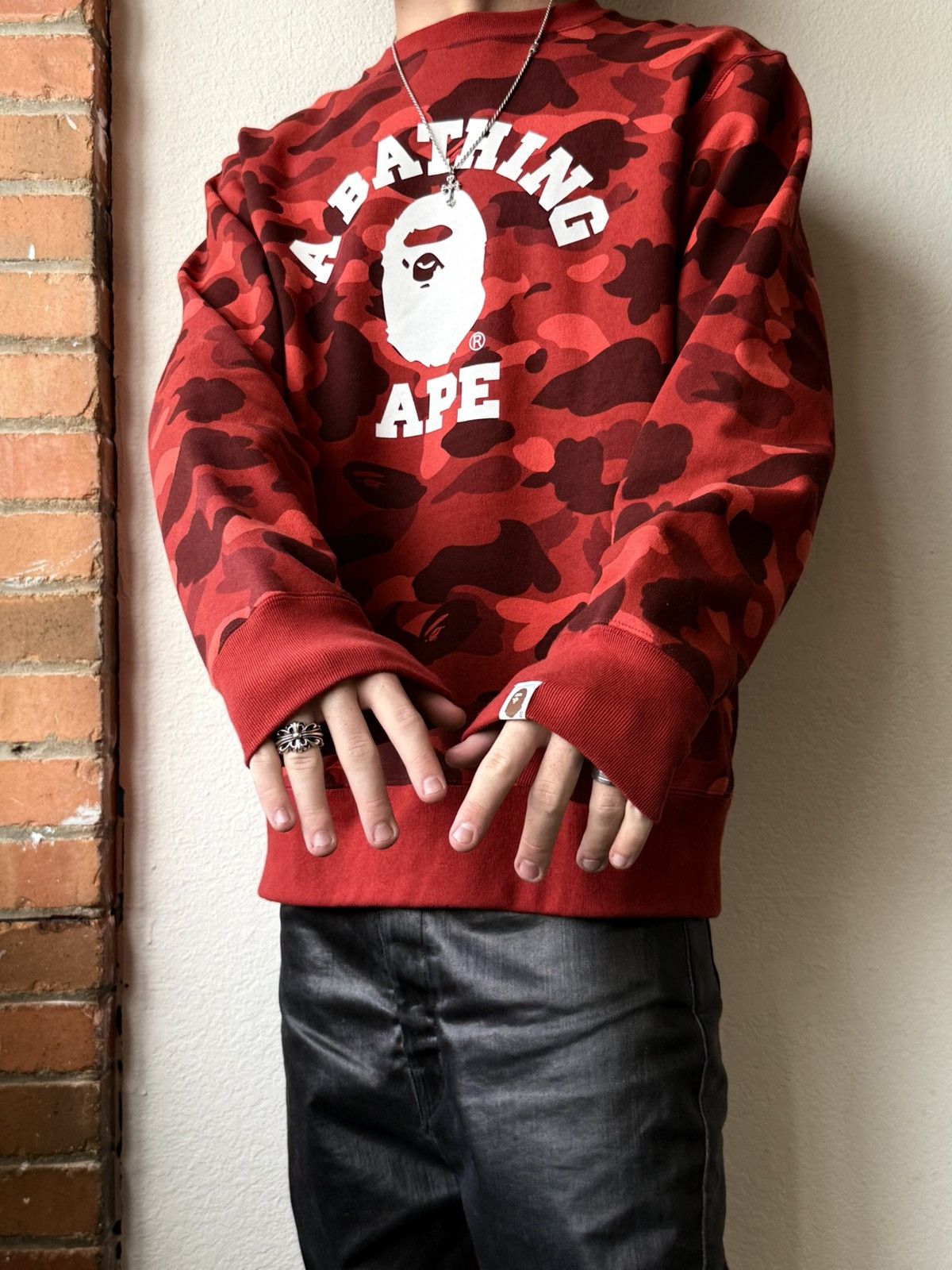 Bape Bape Red / Black Camo Long Sleeve Crewneck Size US XL / EU 56 / 4 - 3 Thumbnail