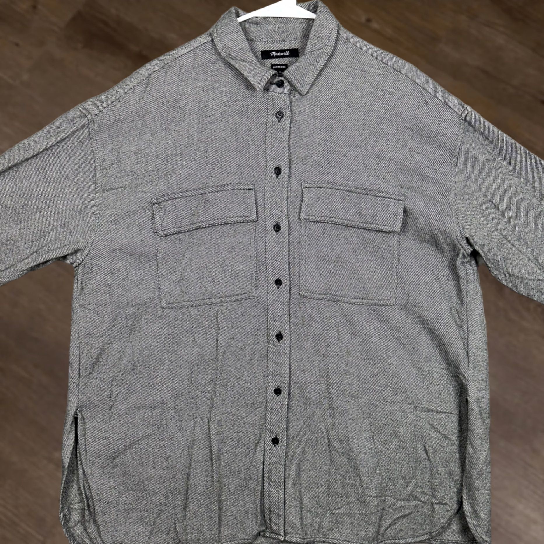 Madewell Madewell Oversized Shirt Womens M Gray Flannel Button-Up Chest Pockets Relaxed Fit Casual Workwear 100% Cotton Button-Front Fall Winter Size M / US 6-8 / IT 42-44 - 1 Thumbnail