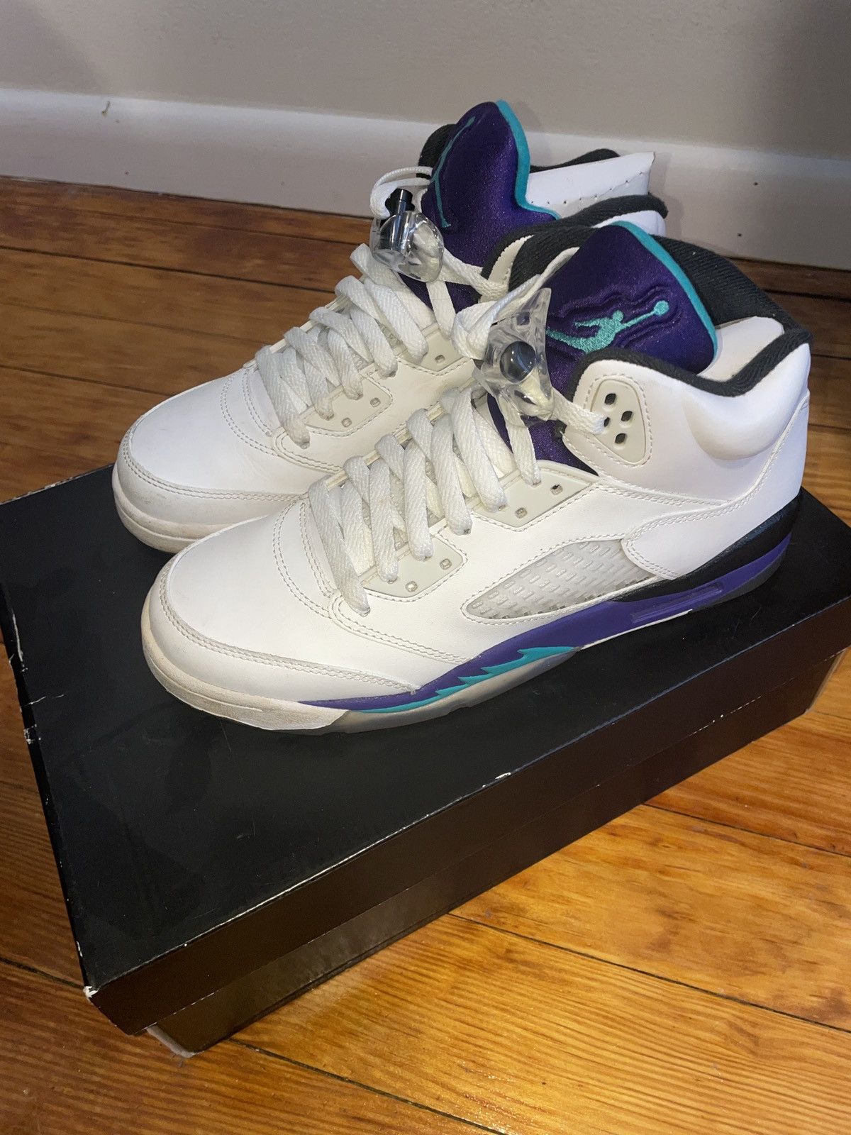 image of Air Jordan Retro 5 Gs’ Grape 2013 Shoes in White, Men's (Size 7)