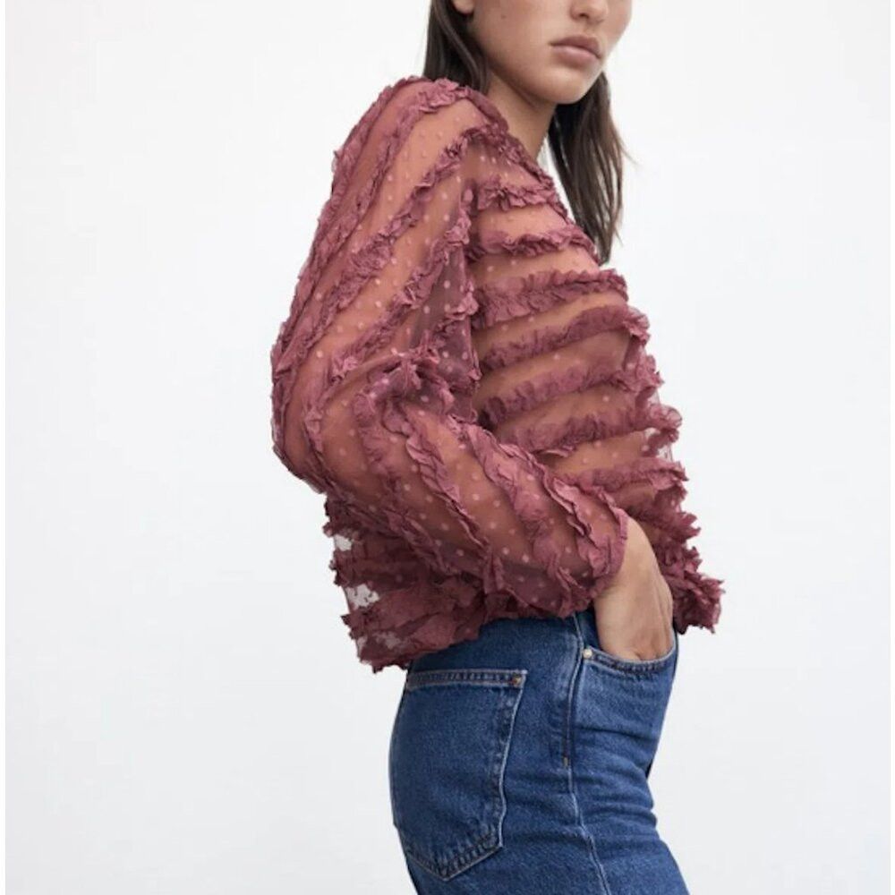 Zara NWT New Zara Frill Ruffled Tulle Blouse Size S Size S / US 4 / IT 40 - 2 Thumbnail