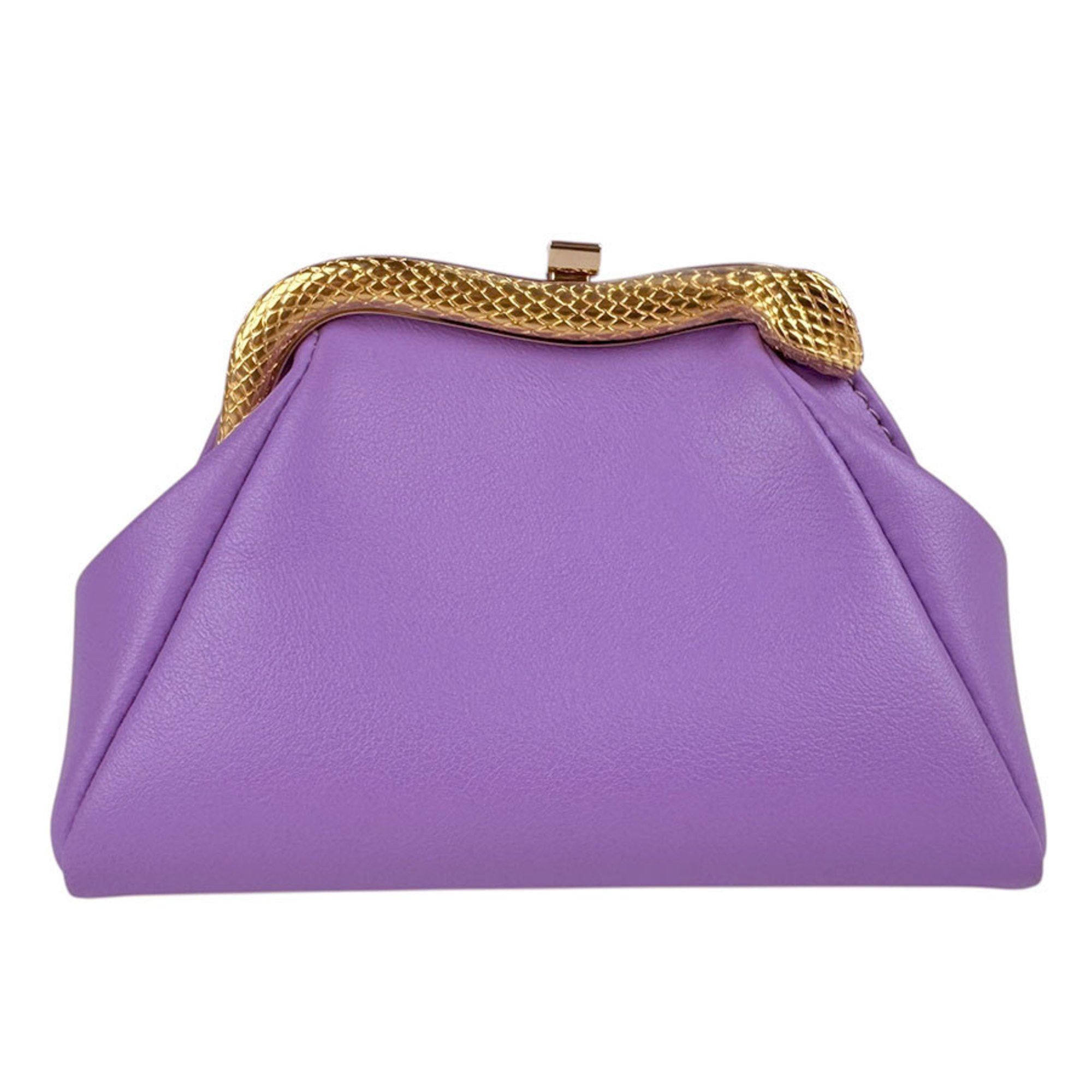 Bvlgari Shoulder Bag Pouch Leather Metal Purple Gold Women's Z5343