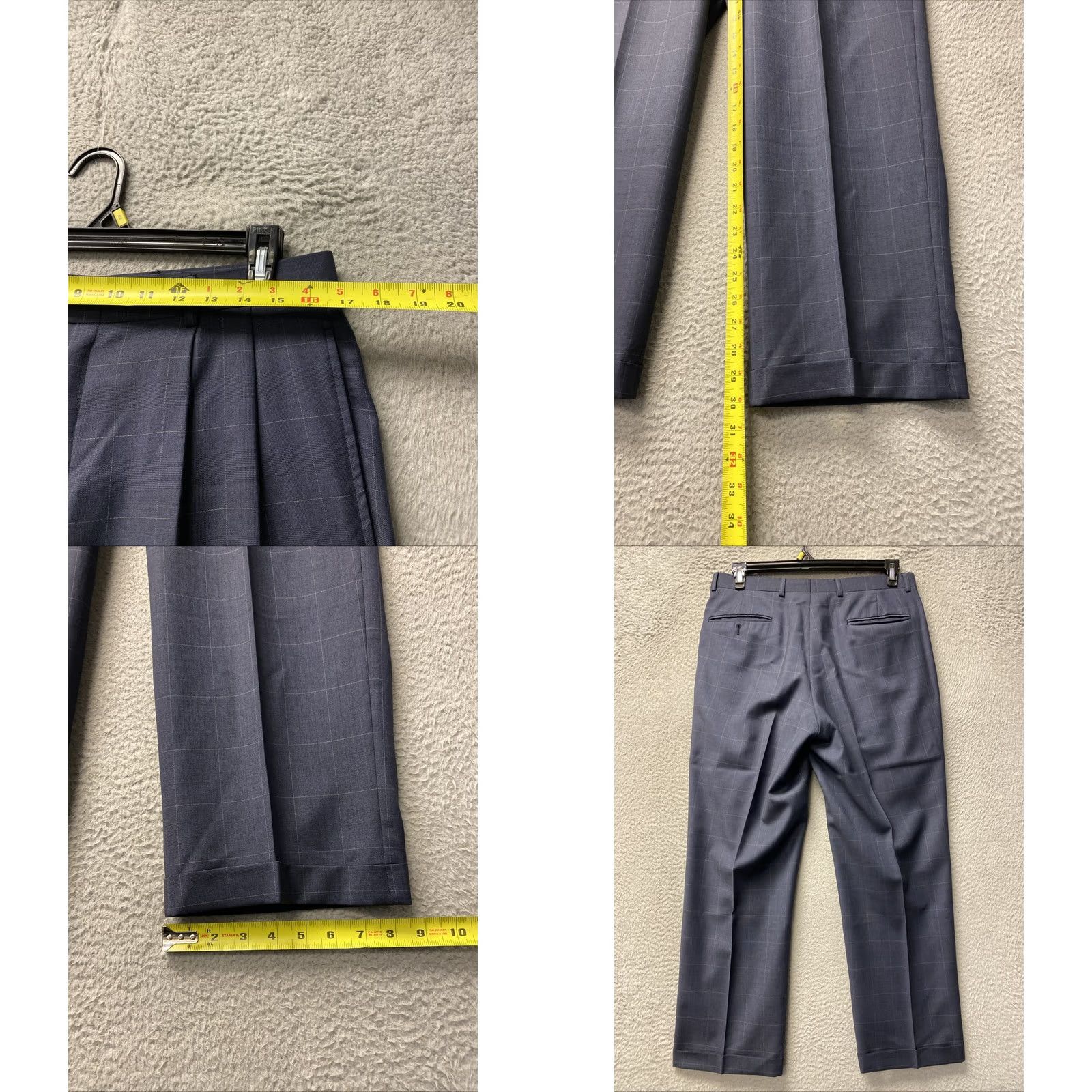 Jones New York Jones New York Suit Men’s 42R Dark Blue Check Wool 2 Piece Jacket Pants 34x30 Long Double-Vented Notch Lapel Regular Fit Wool Suit Set 0794 Size 42R - 10 Thumbnail