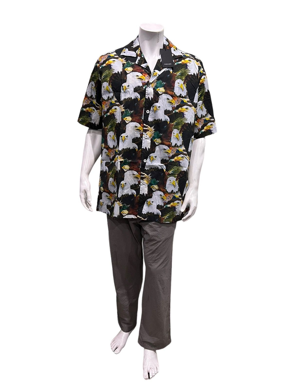 image of Rhude Mens Eagle Print Short Sleeve Button Shirt (Size XL)