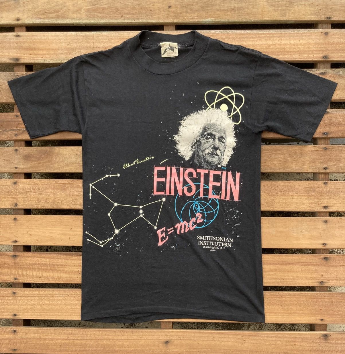 Vintage Vintage 80s Albert Einstein E=mc ² Black T shirt Size US M / EU 48-50 / 2 - 2 Thumbnail