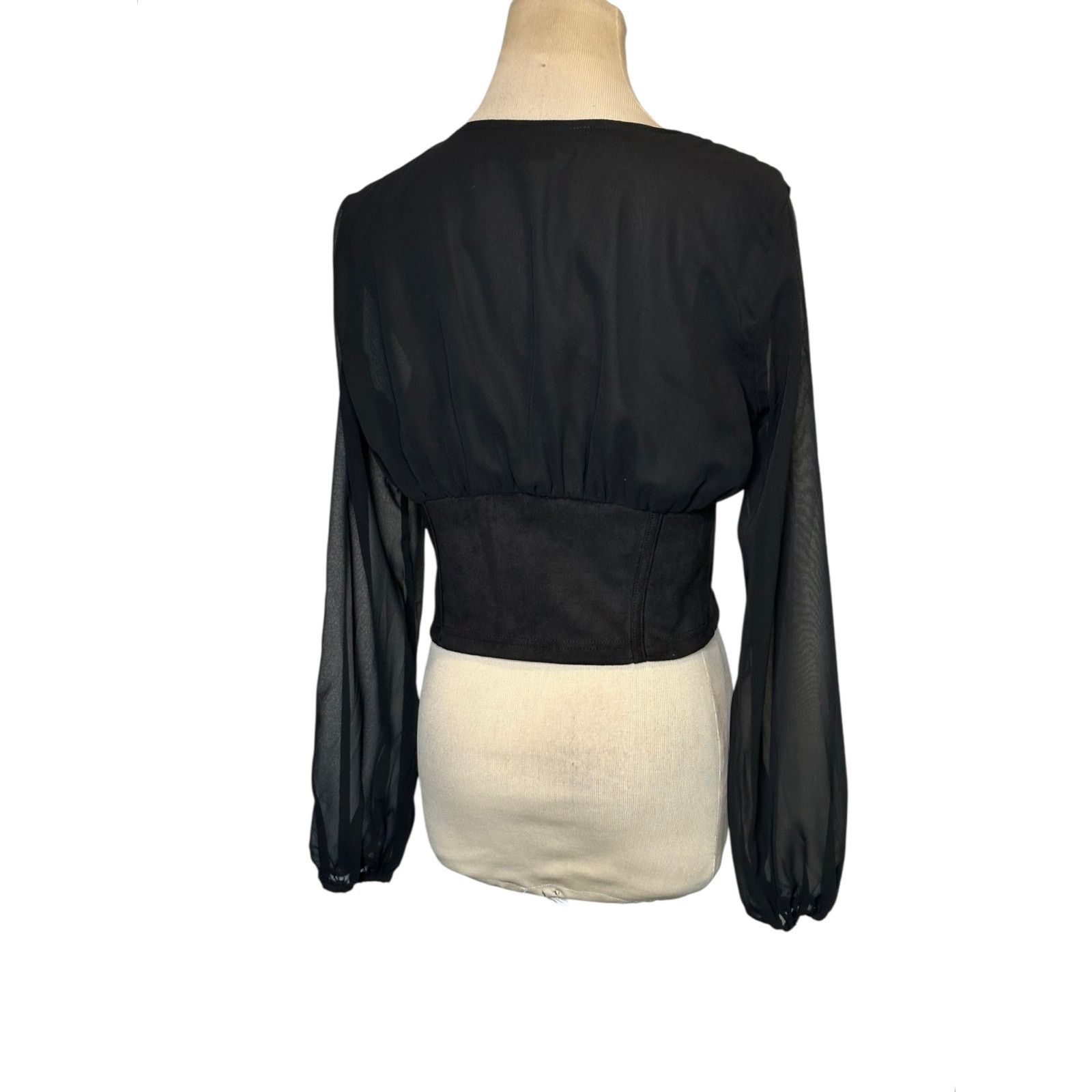 Shein Shein black semi sheer long sleeves blouse size Small Size S / US 4 / IT 40 - 2 Thumbnail