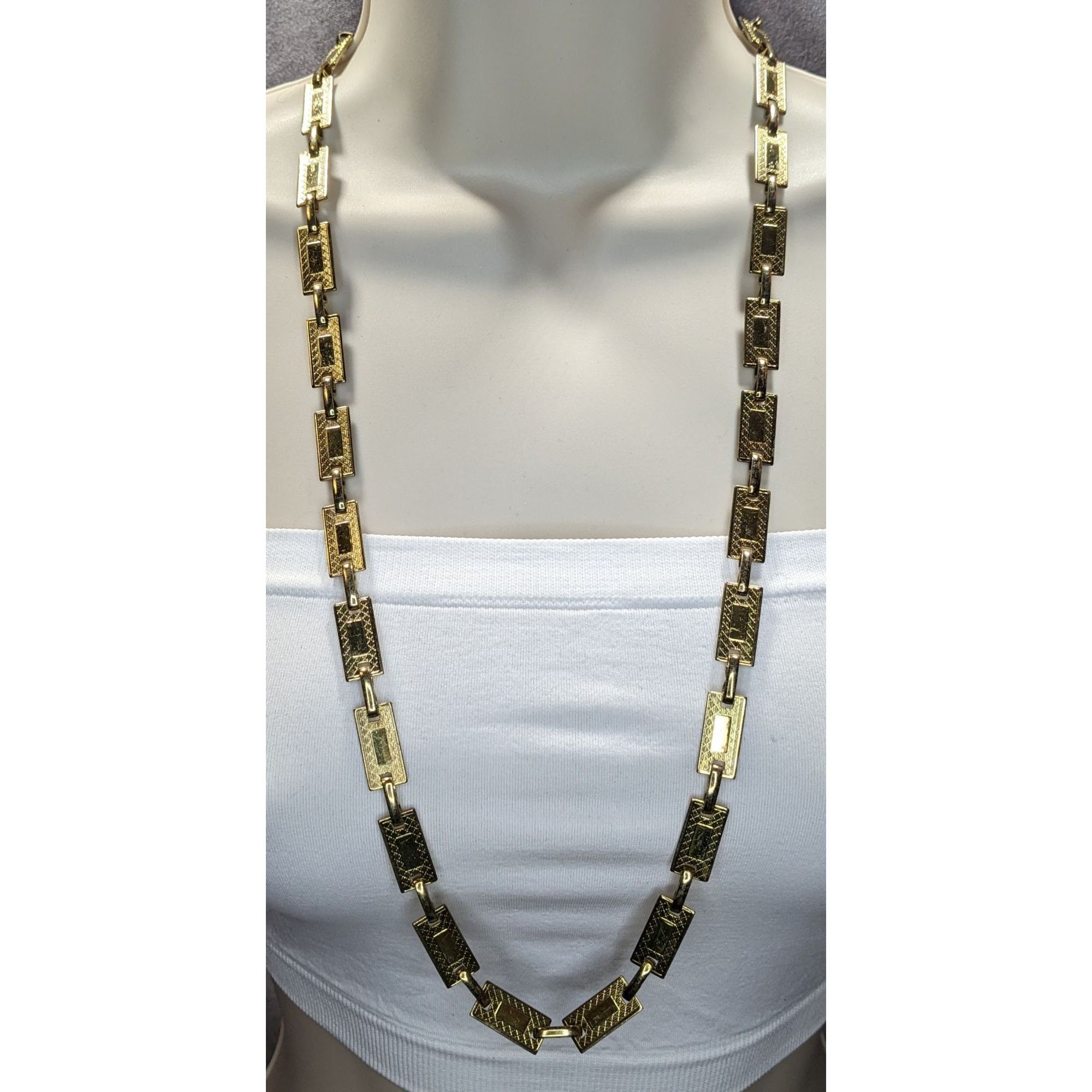 Other Vintage Glam Engraved Rectangle Link Gold-Tone Necklace/Belt Size ONE SIZE - 1 Thumbnail