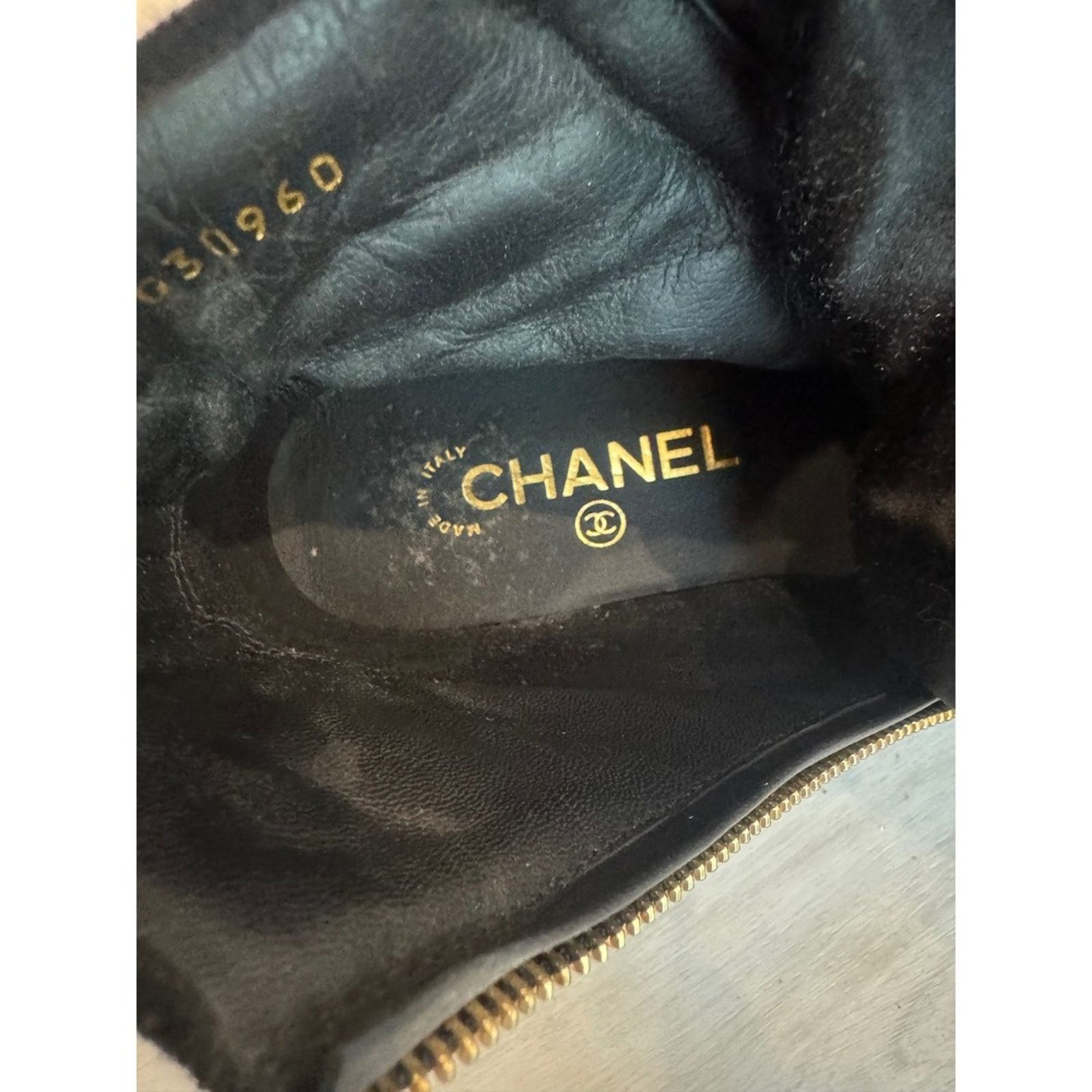 Chanel CHANEL Black Tweed Cap Toe Ankle Boots Gold Chain Size US 7.5 / IT 37.5 - 5 Thumbnail