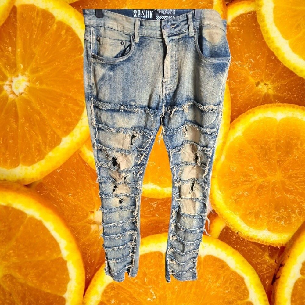 Other SPARK Distressed Ripped Jeans Bleach Wash Denim Fashion Pant Size US 32 / EU 48 - 2 Thumbnail