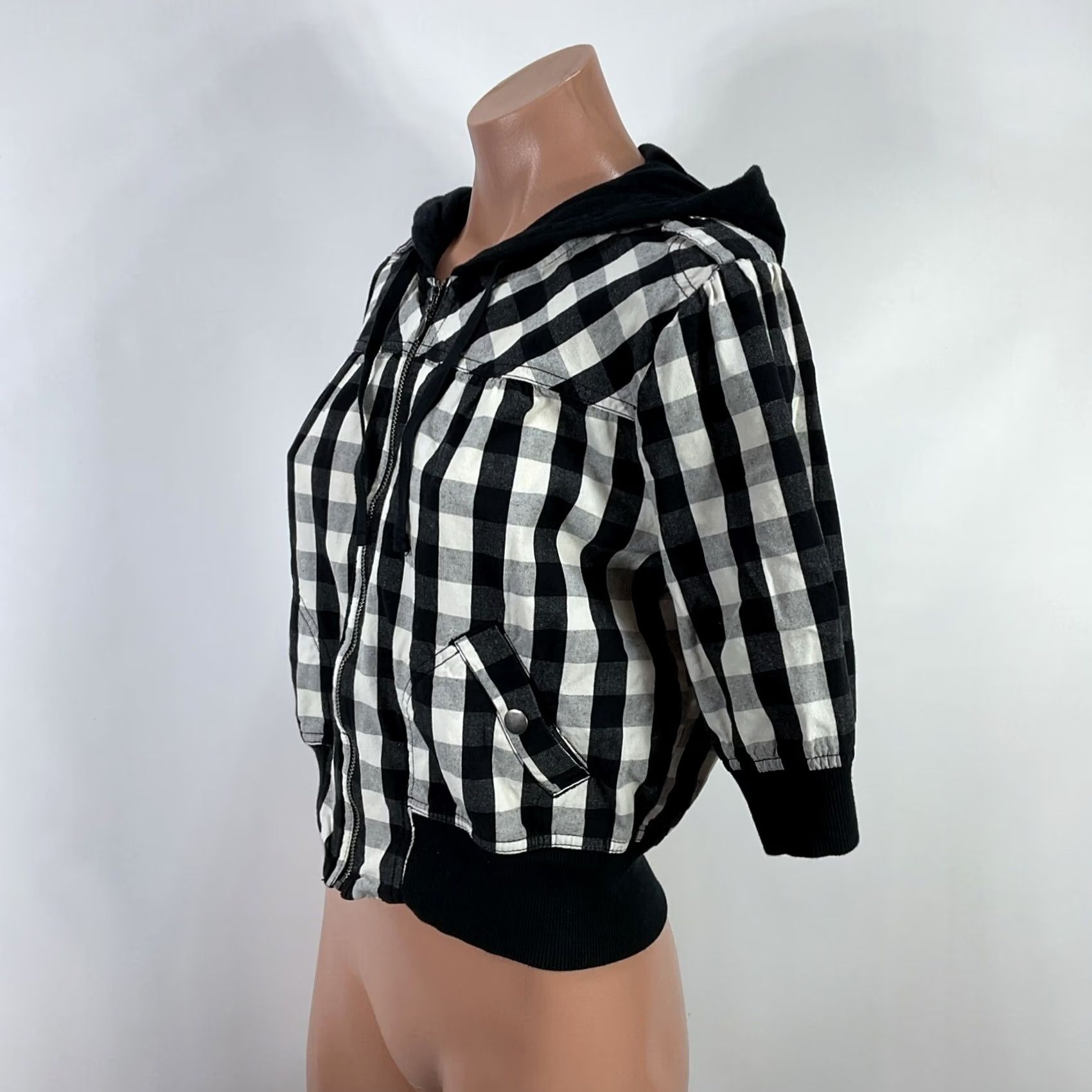 Vintage Mudd Vintage Vest Y2K 90s Jacket L Cropped Plaid Checkered Hooded Zip Size L / US 10 / IT 46 - 6 Thumbnail