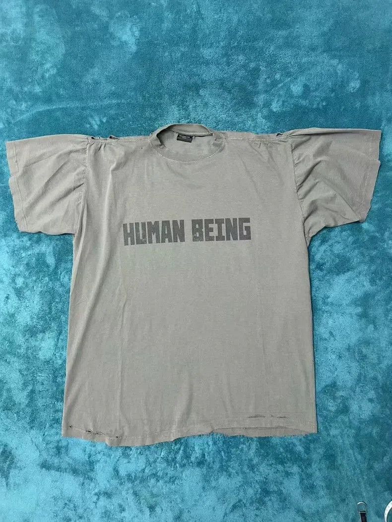Balenciaga Balenciaga Human Being Gray Distressed Tee. Size US XXL / EU 58 / 5 - 1 Thumbnail