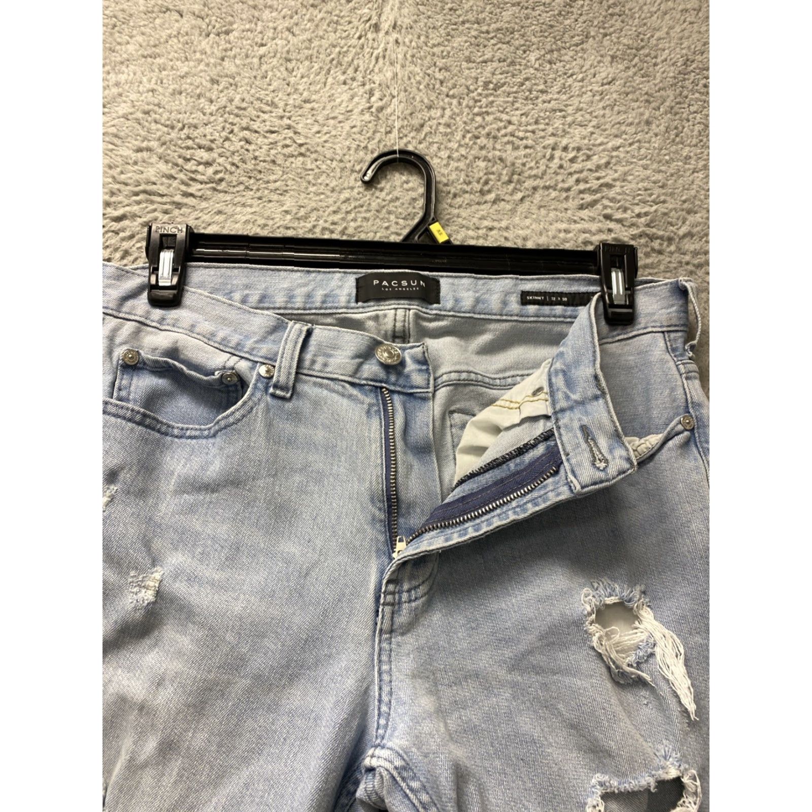 Pacsun Pacsun Men Skinny Denim Jeans Distressed Stretch 32x30 Light Blue Slim Fit Casual Size US 32 / EU 48 - 3 Thumbnail