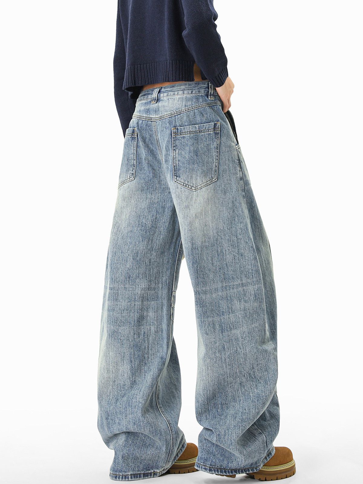 Vintage American men's washed distressed straight patchwork jeans Size US 32 / EU 48 - 5 Thumbnail