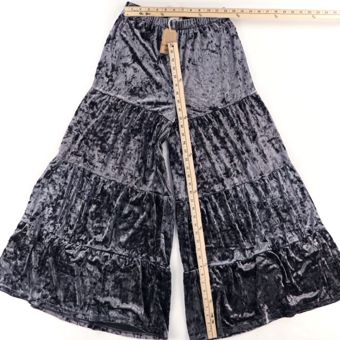 Vintage Natural Life Stretch Velvet Wide Leg Pants Charcoal Women's S Size 28" / US 6 / IT 42 - 3 Thumbnail