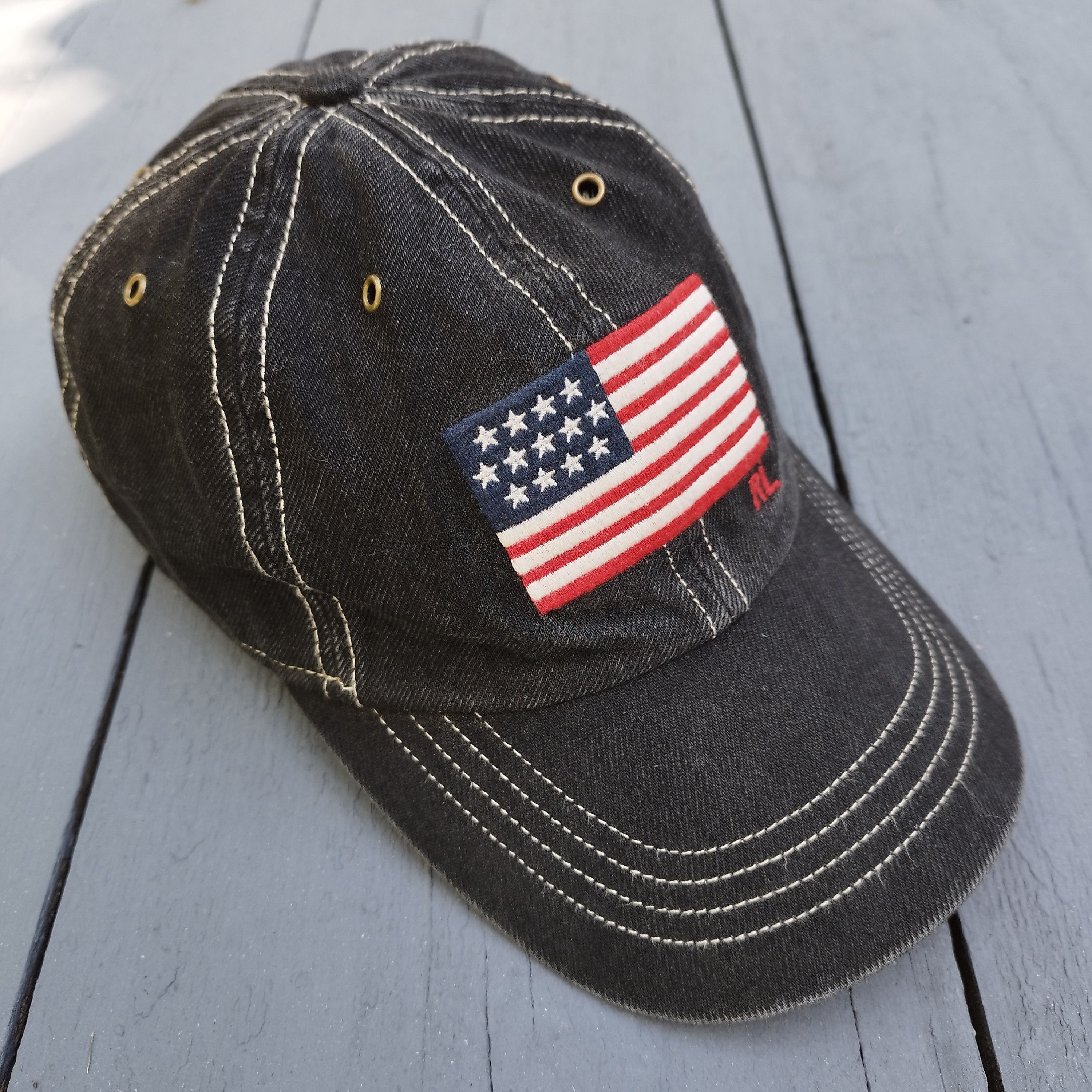 Polo Ralph Lauren Vintage Polo Ralph Lauren USA Flag Denim Cap Leather Strap Size ONE SIZE - 1 Thumbnail