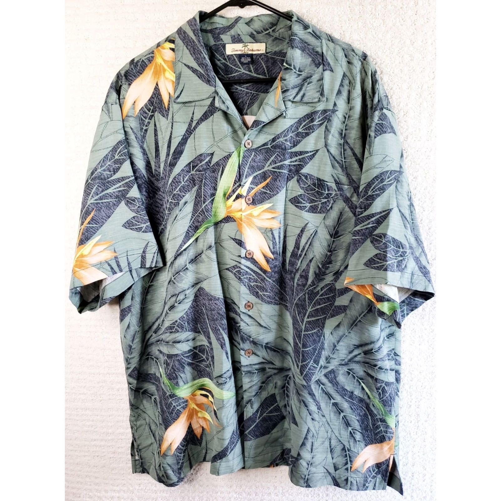 Tommy Bahama Tommy Bahama Silk Shirts Button-Up Short Sleeve Floral Bird of Paradise Orange Green Foilage L Mens Size US L / EU 52-54 / 3 - 2 Thumbnail