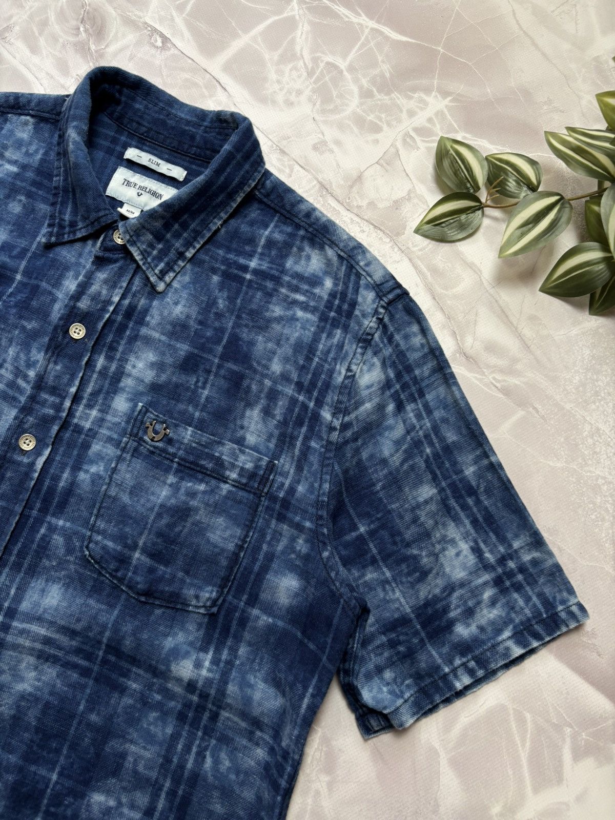 True Religion True Religion Acid Wash Navy Plaid Short Sleeve Shirt Mens M Size US M / EU 48-50 / 2 - 2 Thumbnail