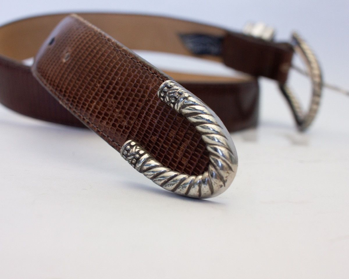 Brighton Brighton Brown Leather Belt Snakeskin Pattern Silver Buckle Size ONE SIZE - 3 Thumbnail