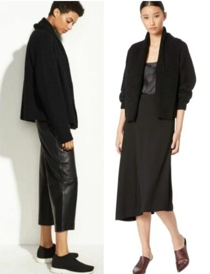 Vince Vince Shawl Collar Plush Wool Blend Rib Knit Cardigan Black Size XS / US 0-2 / IT 36-38 - 16 Thumbnail
