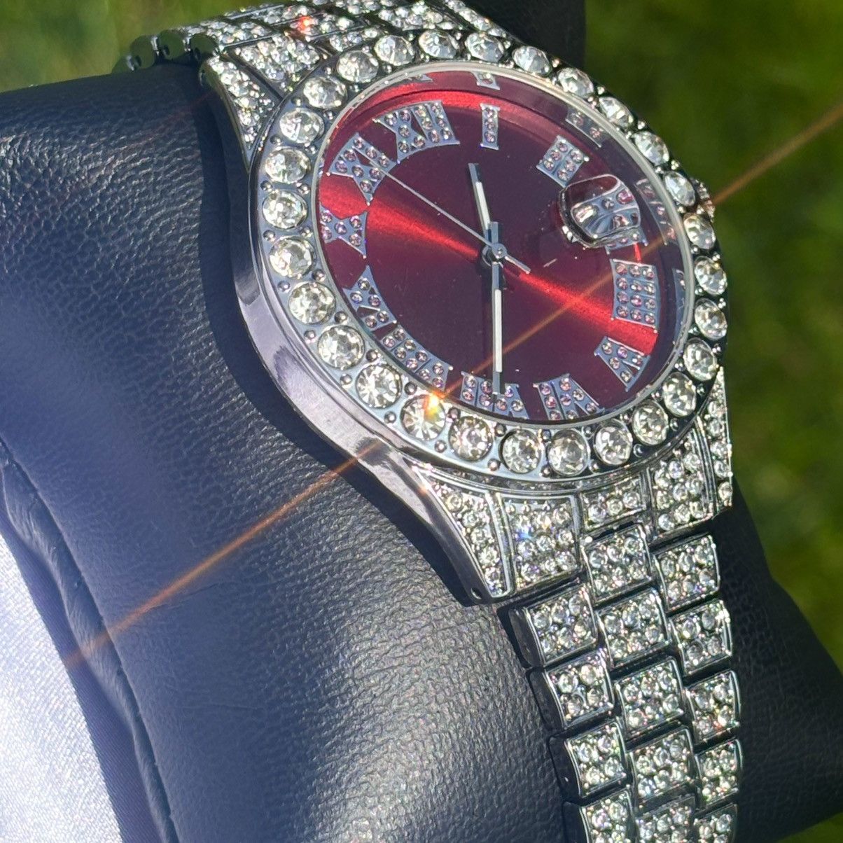 Other Iced Out Watch Presidential Style Red Face Size ONE SIZE - 5 Thumbnail