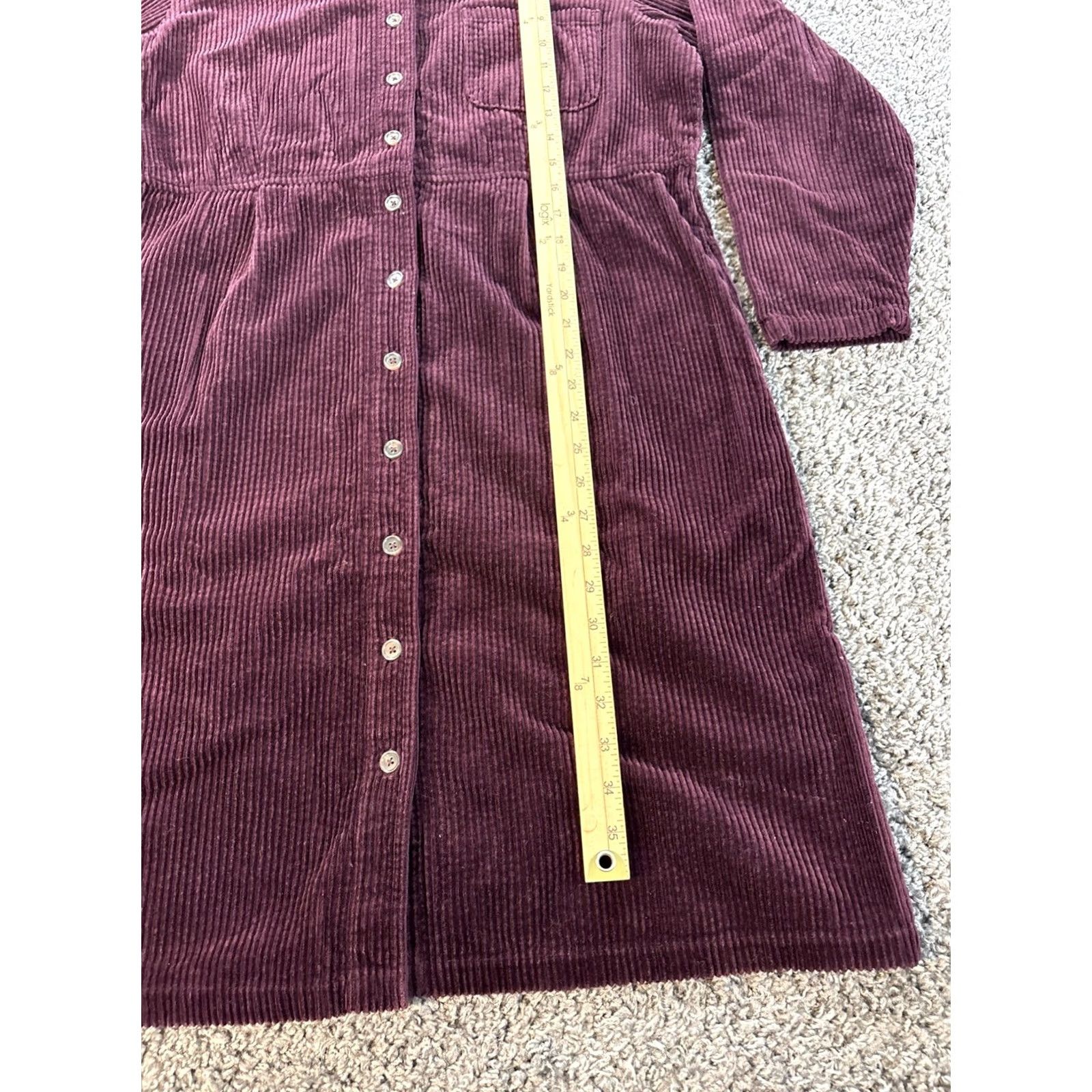 Vintage VINTAGE L.L. Bean Women's Shirt Dress 14P Burgundy Corduroy Button Up Collared Pocket Long Sleeve Dress Womens 14P CORDUROY SHIRT DRESS Size XL / US 12-14 / IT 48-50 - 2 Thumbnail