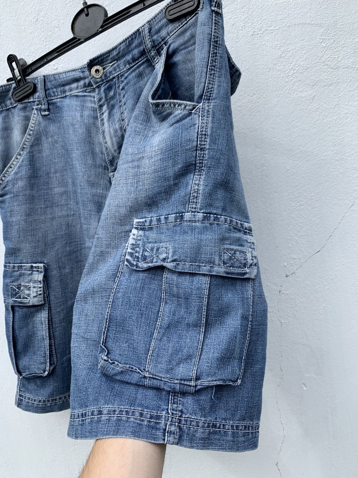 Japanese Brand Vintage Japanese Y2K Cargo Aviator Blue Denim Jean Shorts Size US 30 / EU 46 - 6 Thumbnail